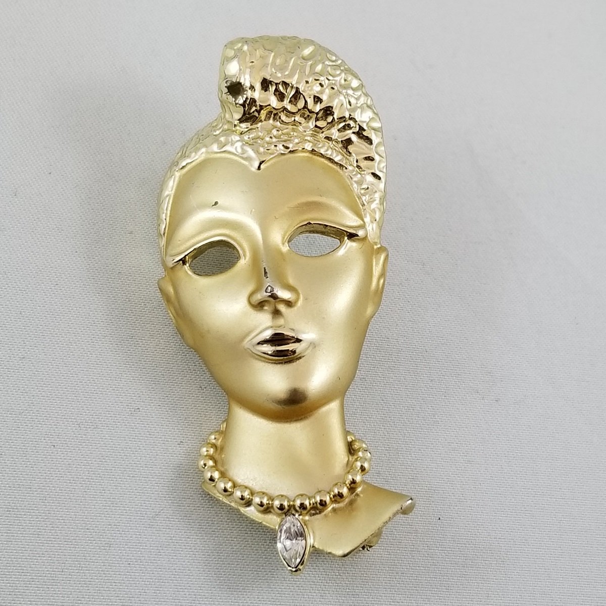 Art Deco Revival Goddess Dual-Finish Gold-tone Masquerade Brooch