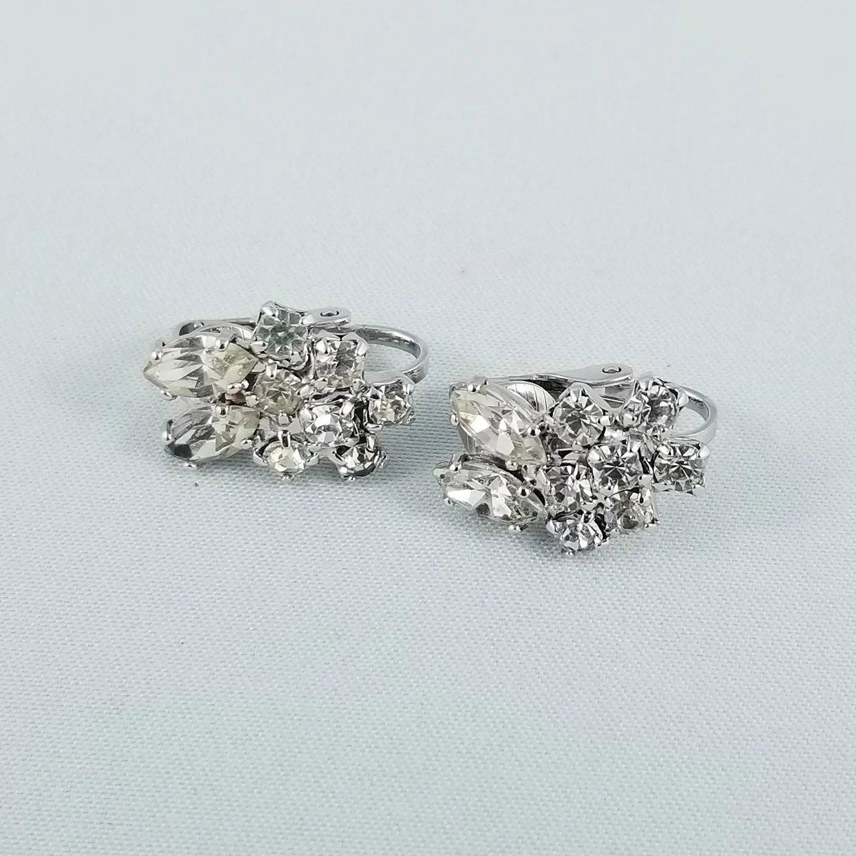 Sherman Clear Crystal Rhinestone Marquise Chaton Rhodium Plated Clip-on Earrings.jpg