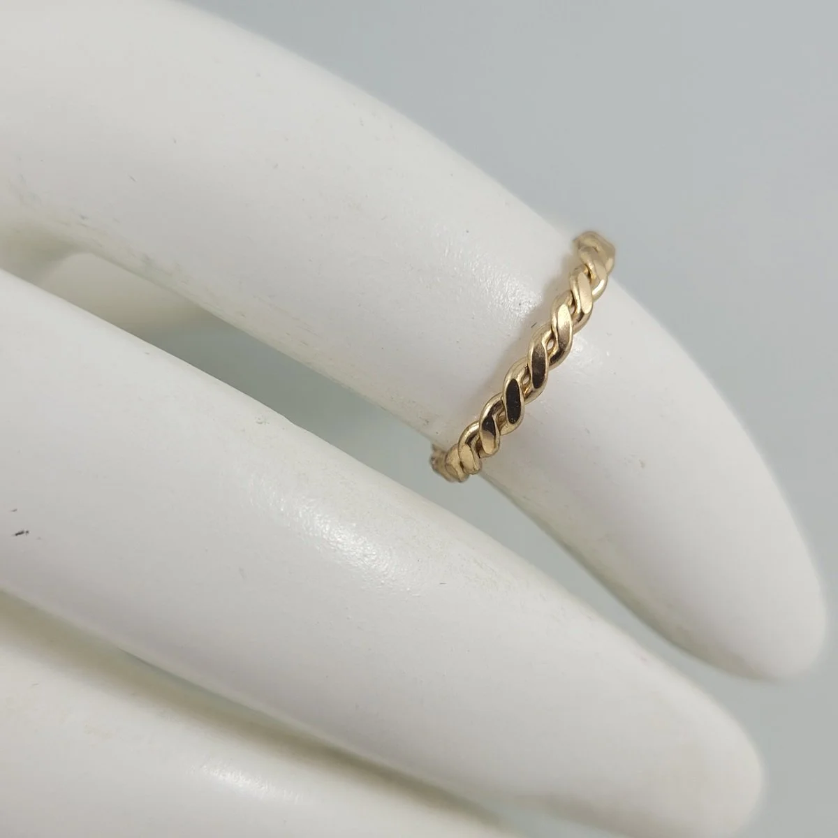 Polished Yellow Gold-tone Twist Diamond Cut Ring Size 4 Side View