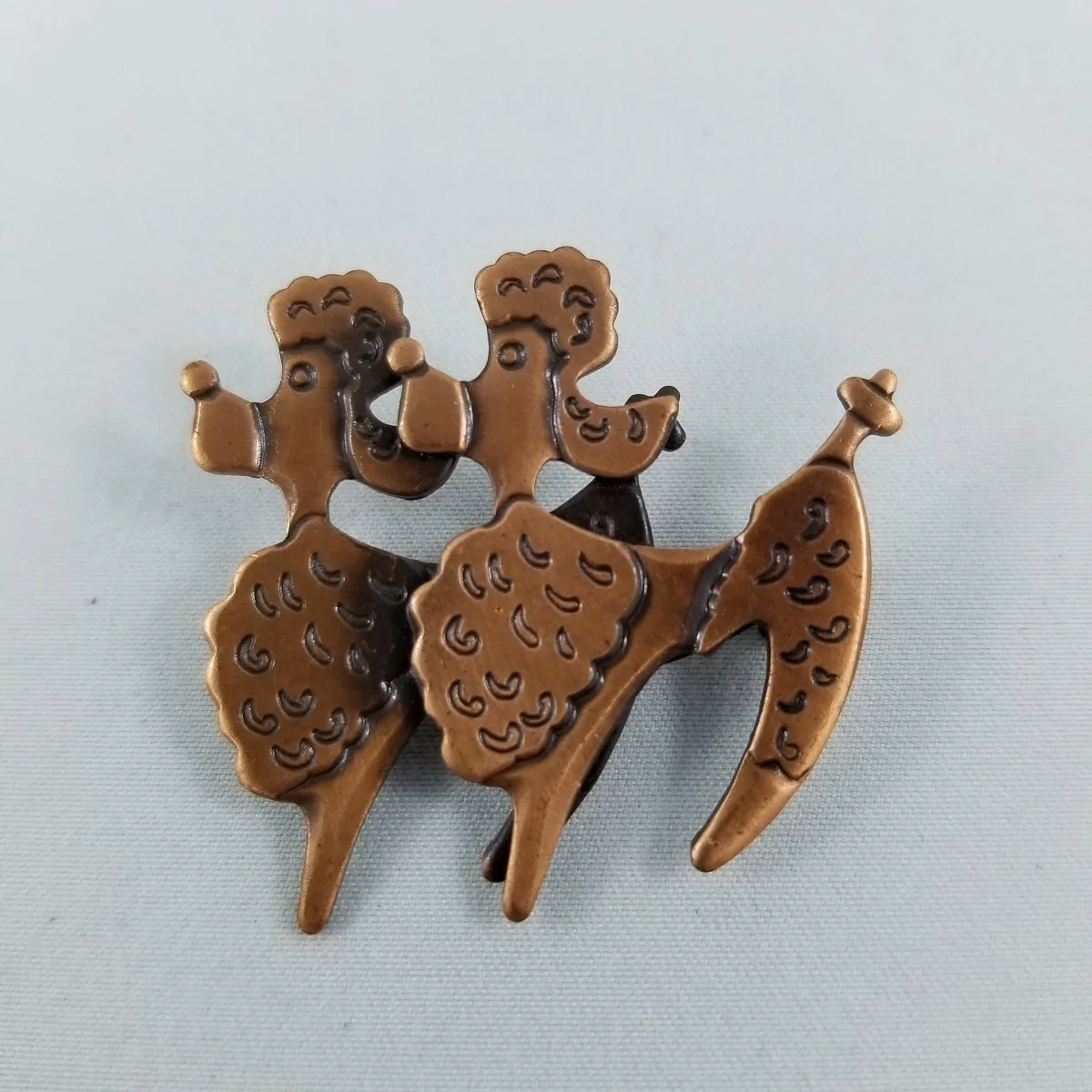 Mid-Century 1950's Twin French Poodle Etched Shaded Copper Brooch.jpg