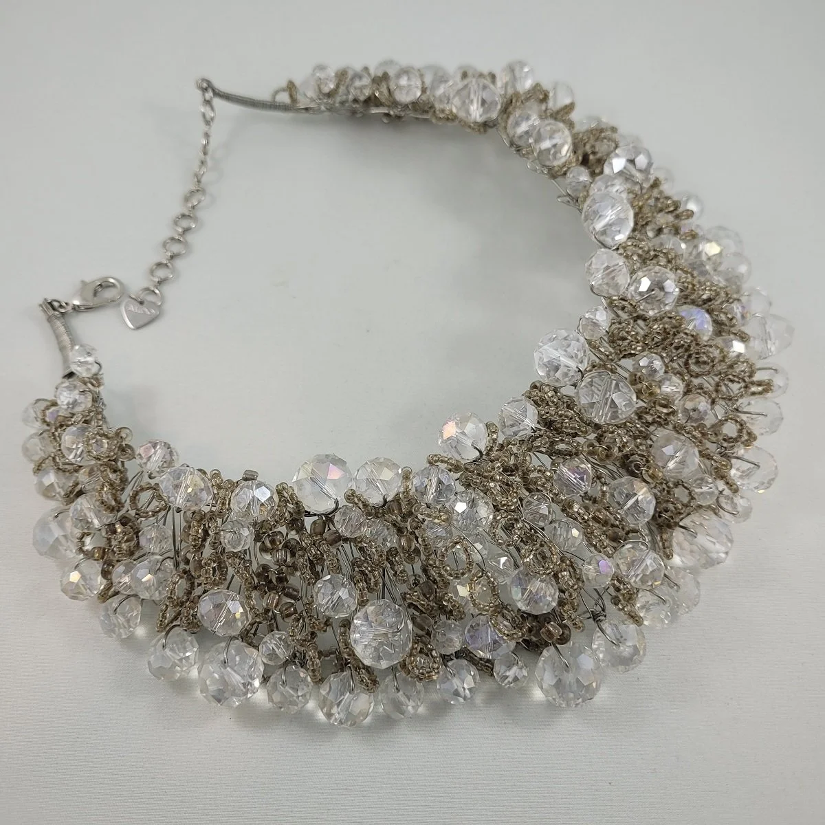 ALDO Wire Cluster Faceted Crystal Bead Statement Bib Choker Collar Necklace 5 (Copy)
