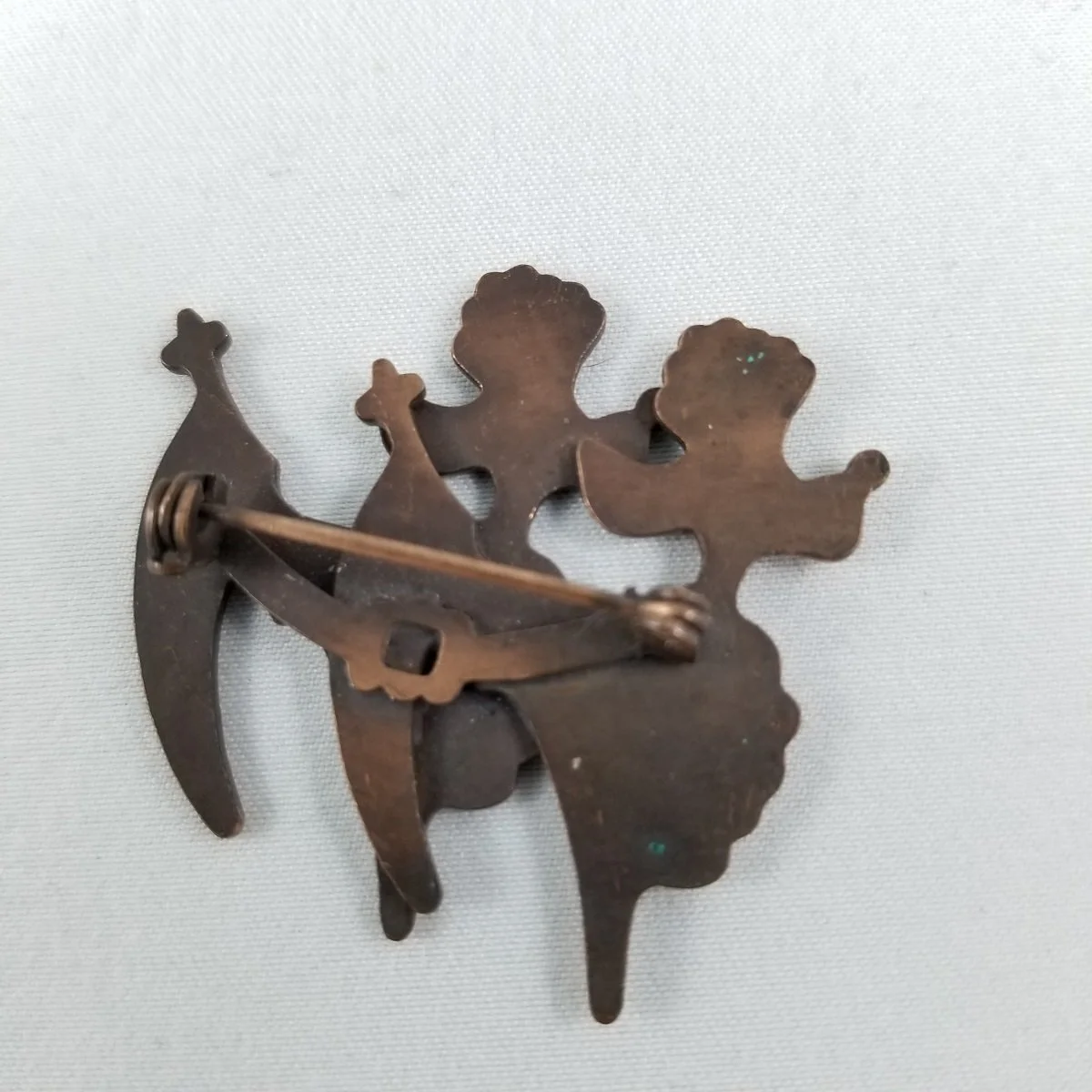 Mid-Century 1950's Twin French Poodle Etched Shaded Copper Brooch -2.jpg