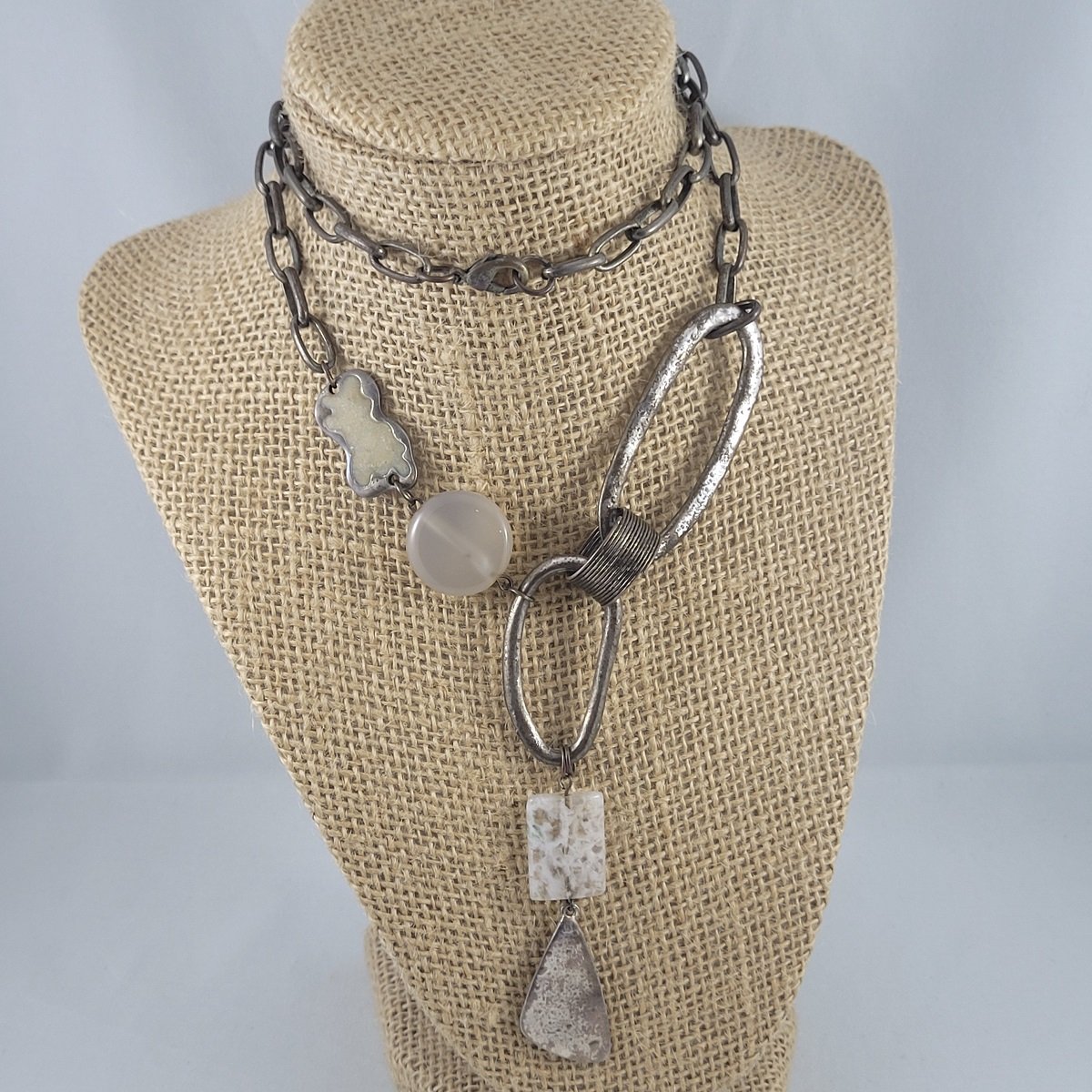 Modernist Style Chunky Cable Chain Drop Pendant Bead 32 Inch Necklace