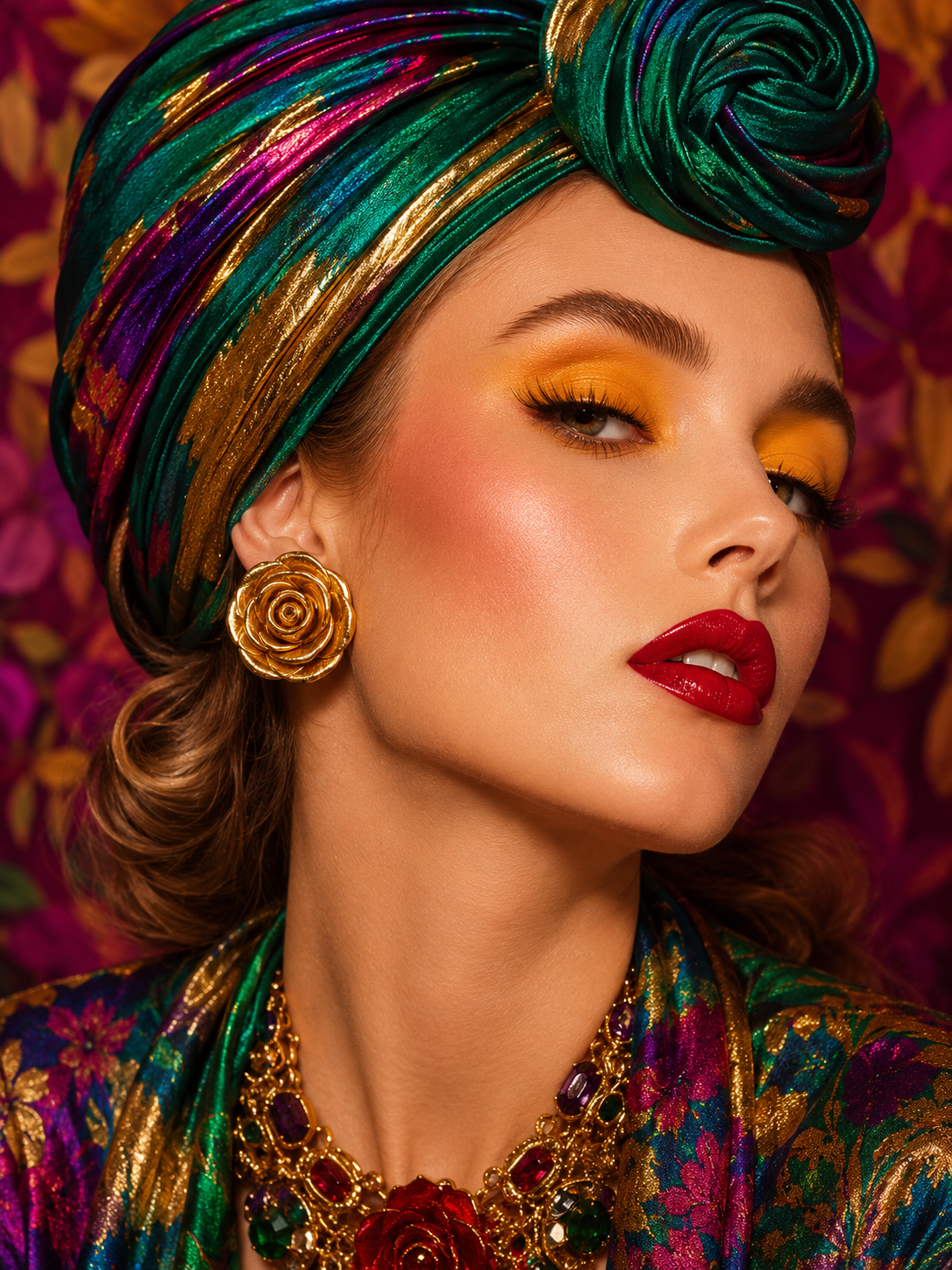 Kate Hines Designer Boho Chic Antiqued Gold Rose Clip Earrings -MODEL.png