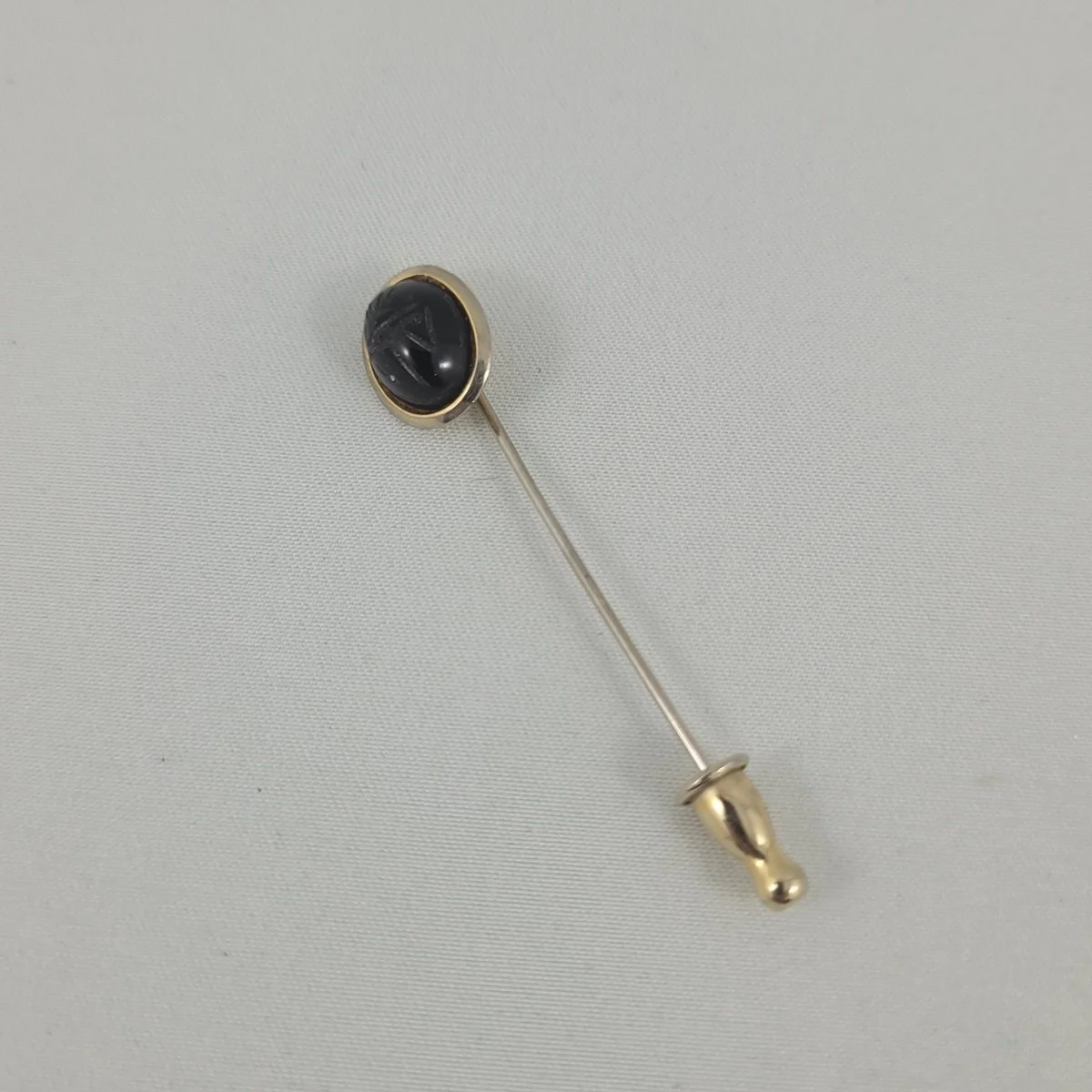 Egyptian Revival 10.4mm Carved Genuine Onyx Stone Scarab Beetle 2 Inch Stick Pin