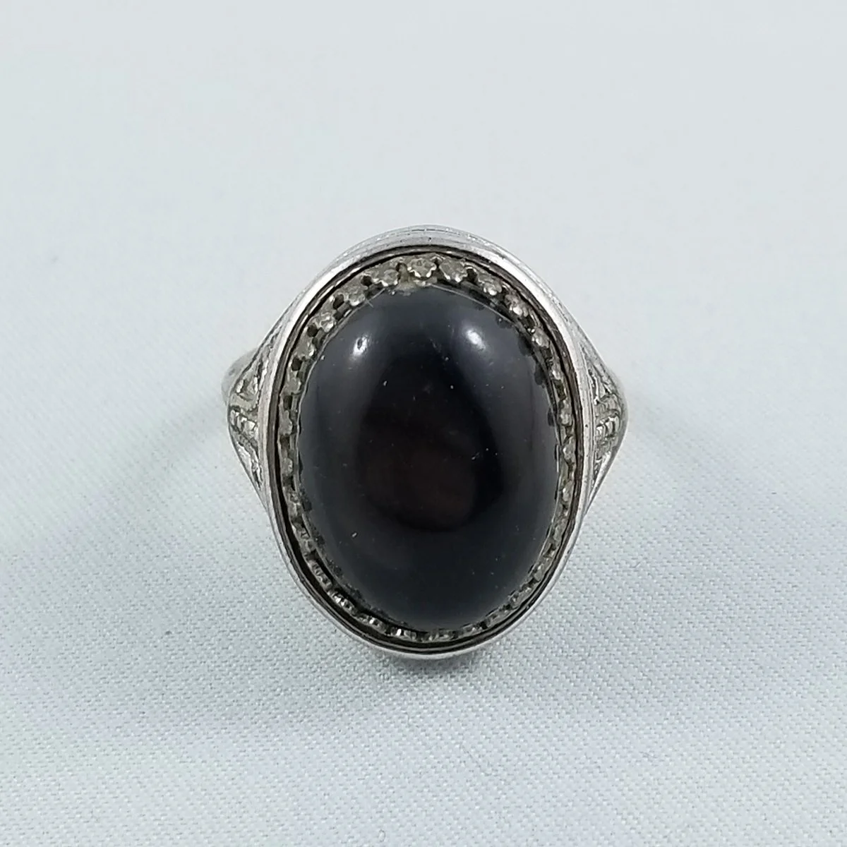 D’Orlan 1970’s Grey Glass Cabochon Archival Design #408 Silver-Tone Ring Size 7