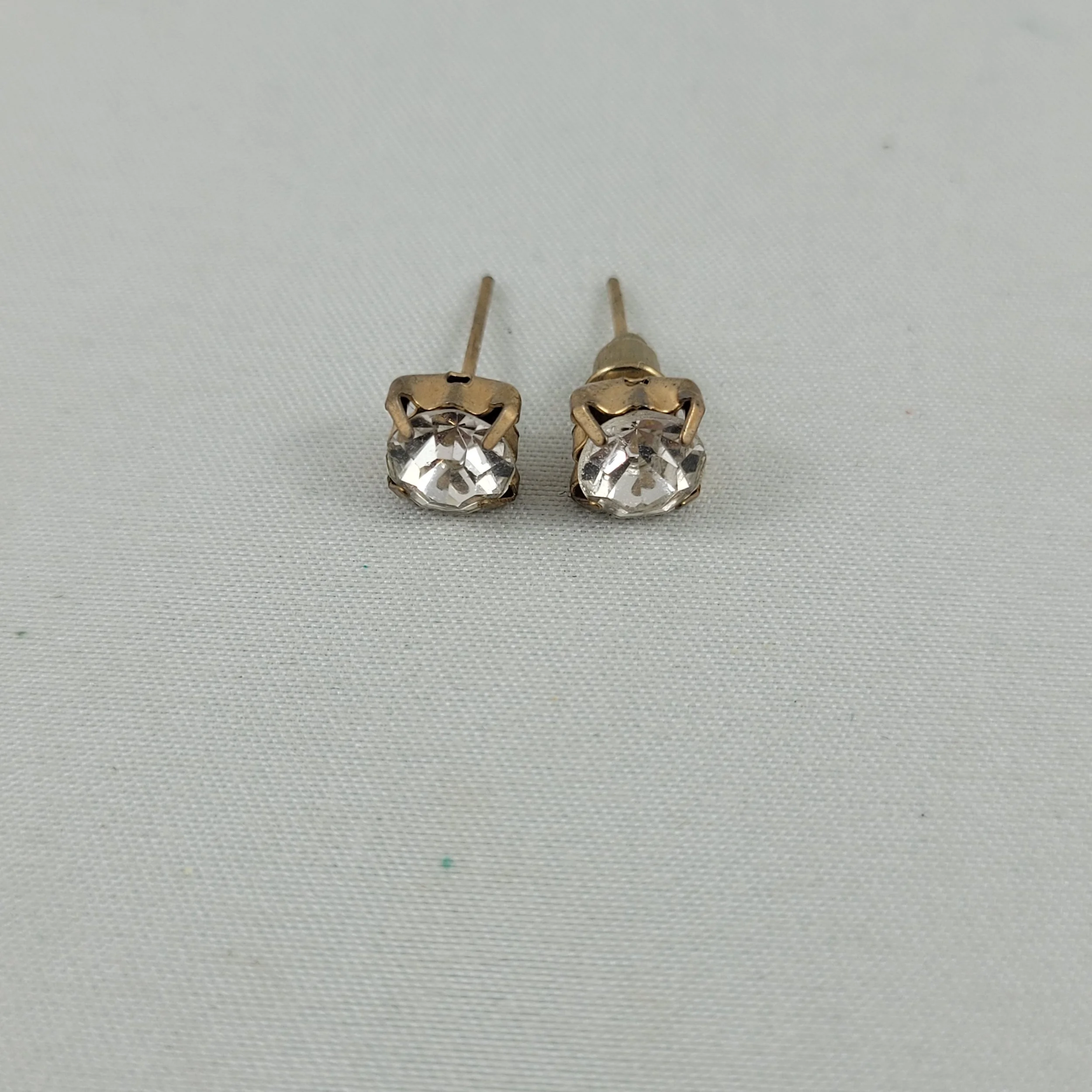 Simulated 6mm Diamond Gold-tone Square Prong Set Studded Pierced Earrings.jpg