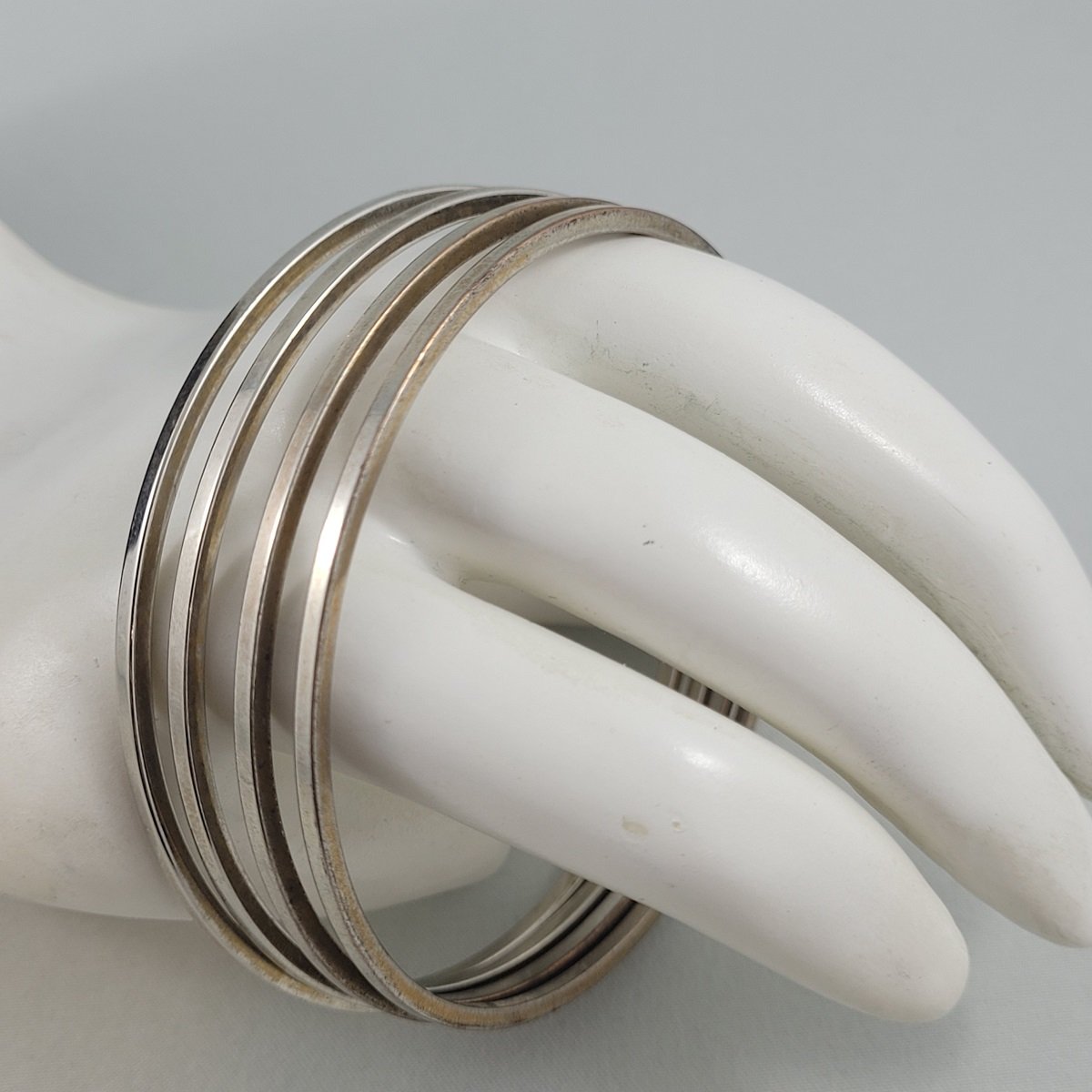 Set of Four Square Tube Silver Brass Spacer Bangle Bracelets
