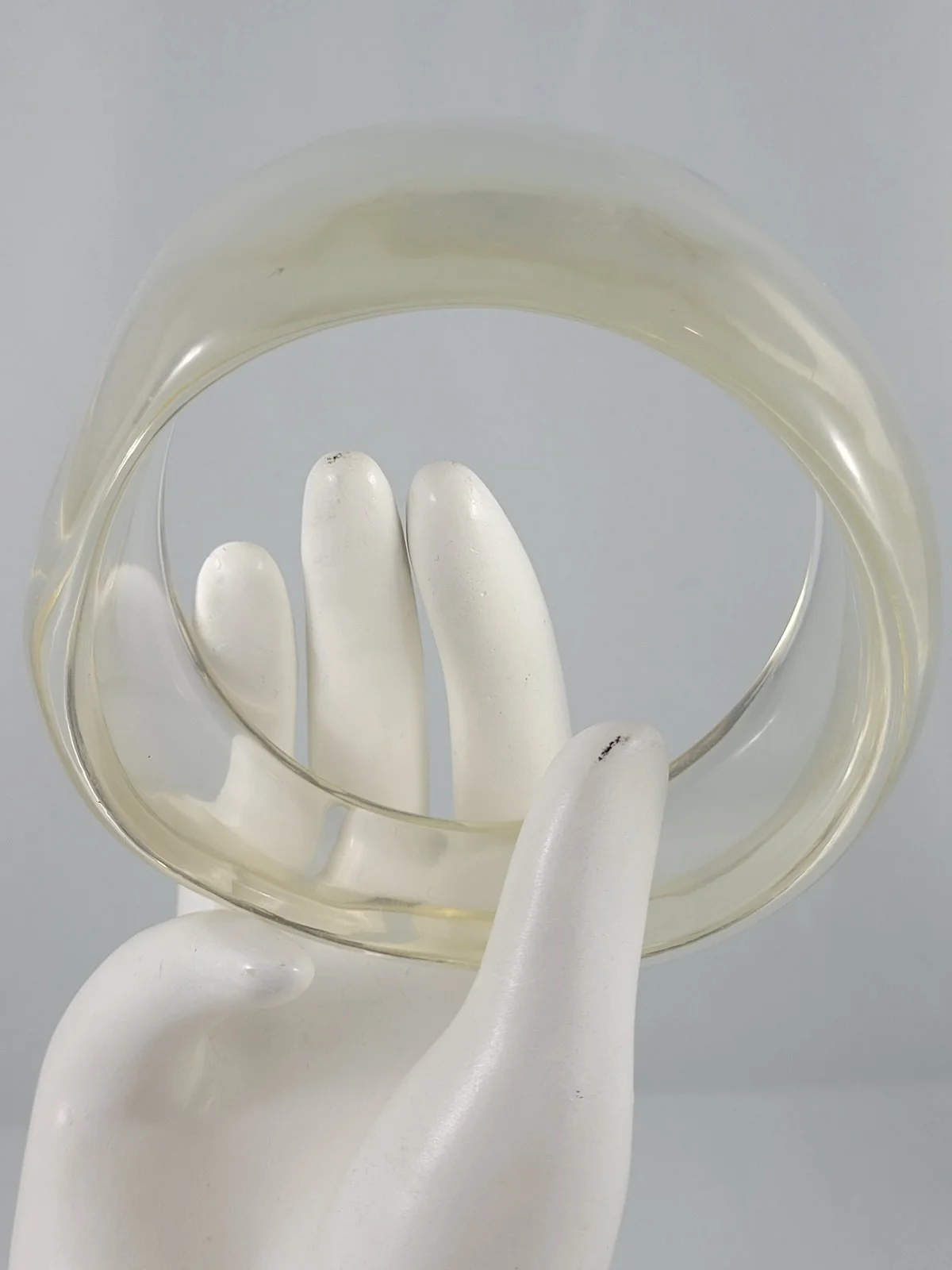 Space Age 1960's Asymmetric Freeform Champagne Lucite Oversized Bracelet Bangle -4.jpg