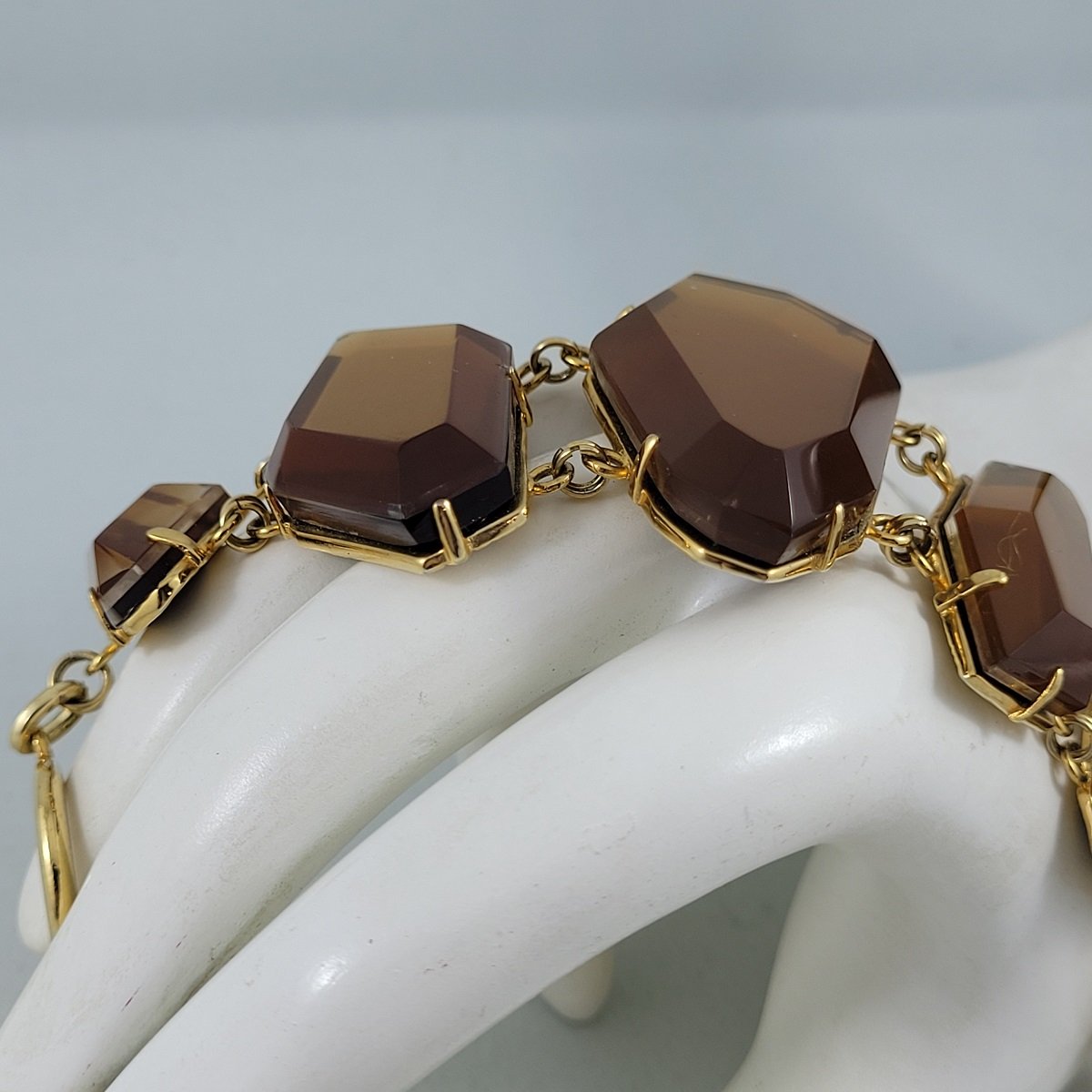 Freeform Faceted Simulated Amber Gems Prong Set Open Back Gold Plated Frame Panel Link Bracelet -5.jpg (Copy)