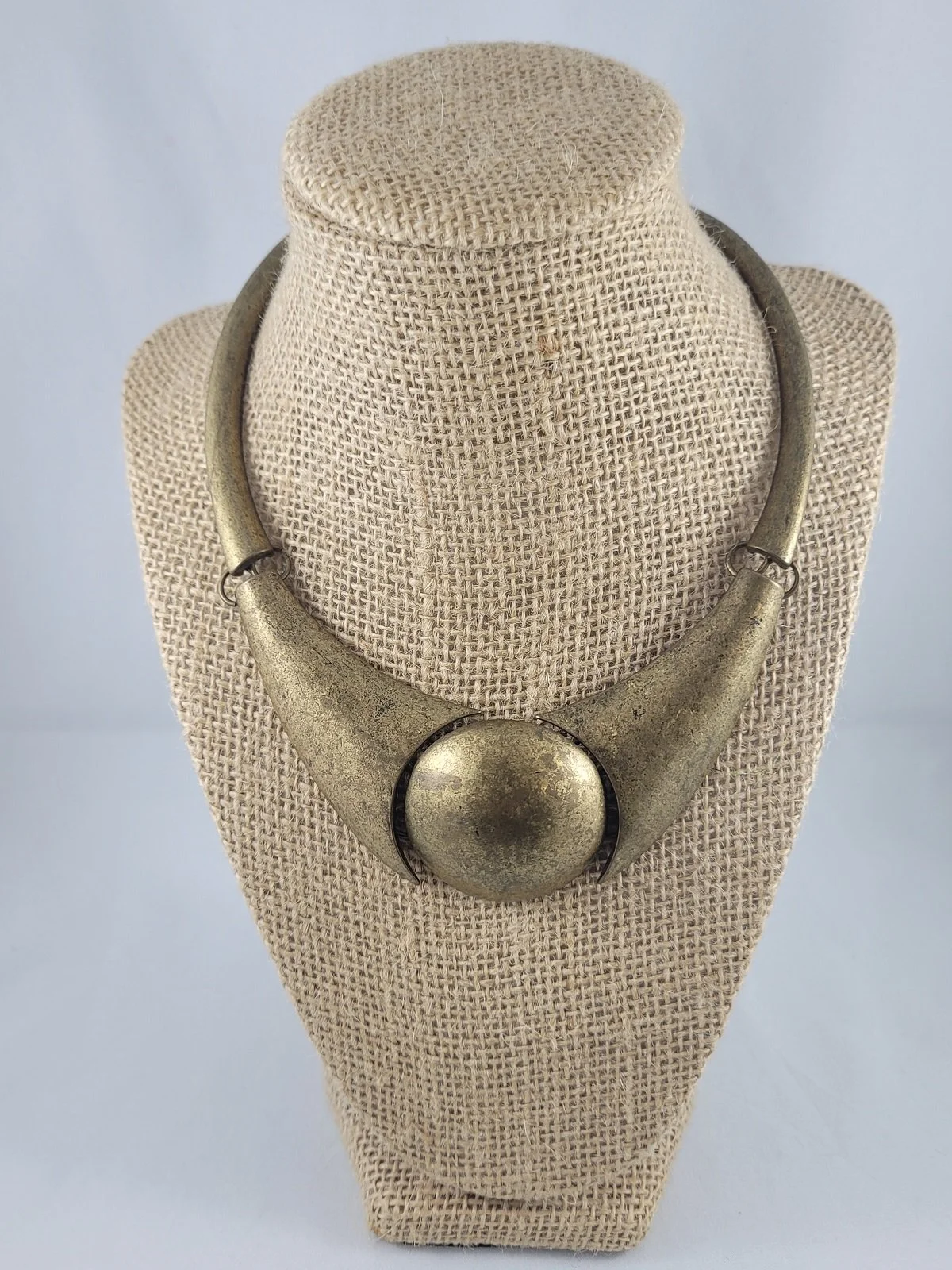 Antiqued Brass Domed Geometric Panels Choker Necklace