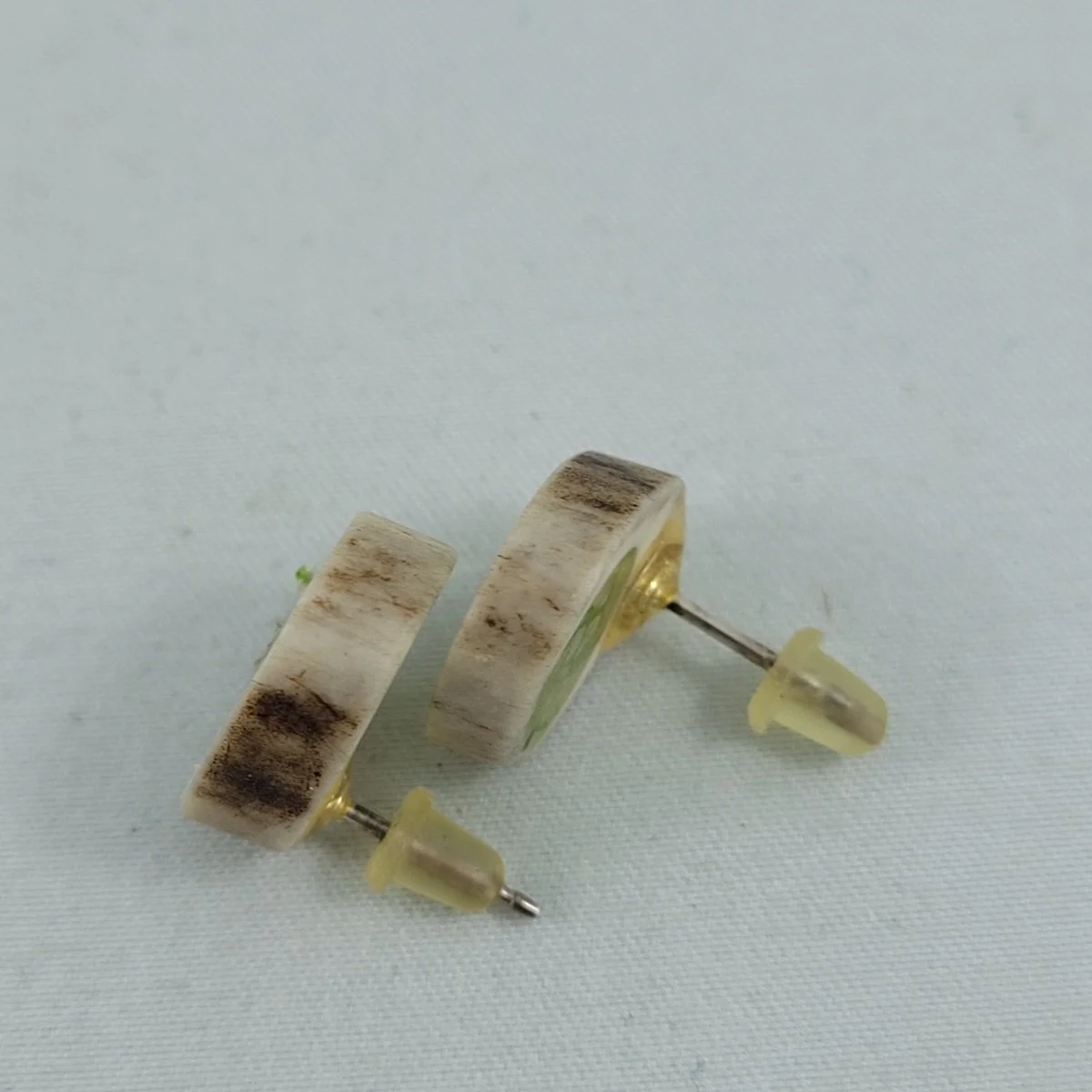 Deer Antler Window Reindeer Moss Resin Pierced Earrings -3.jpg