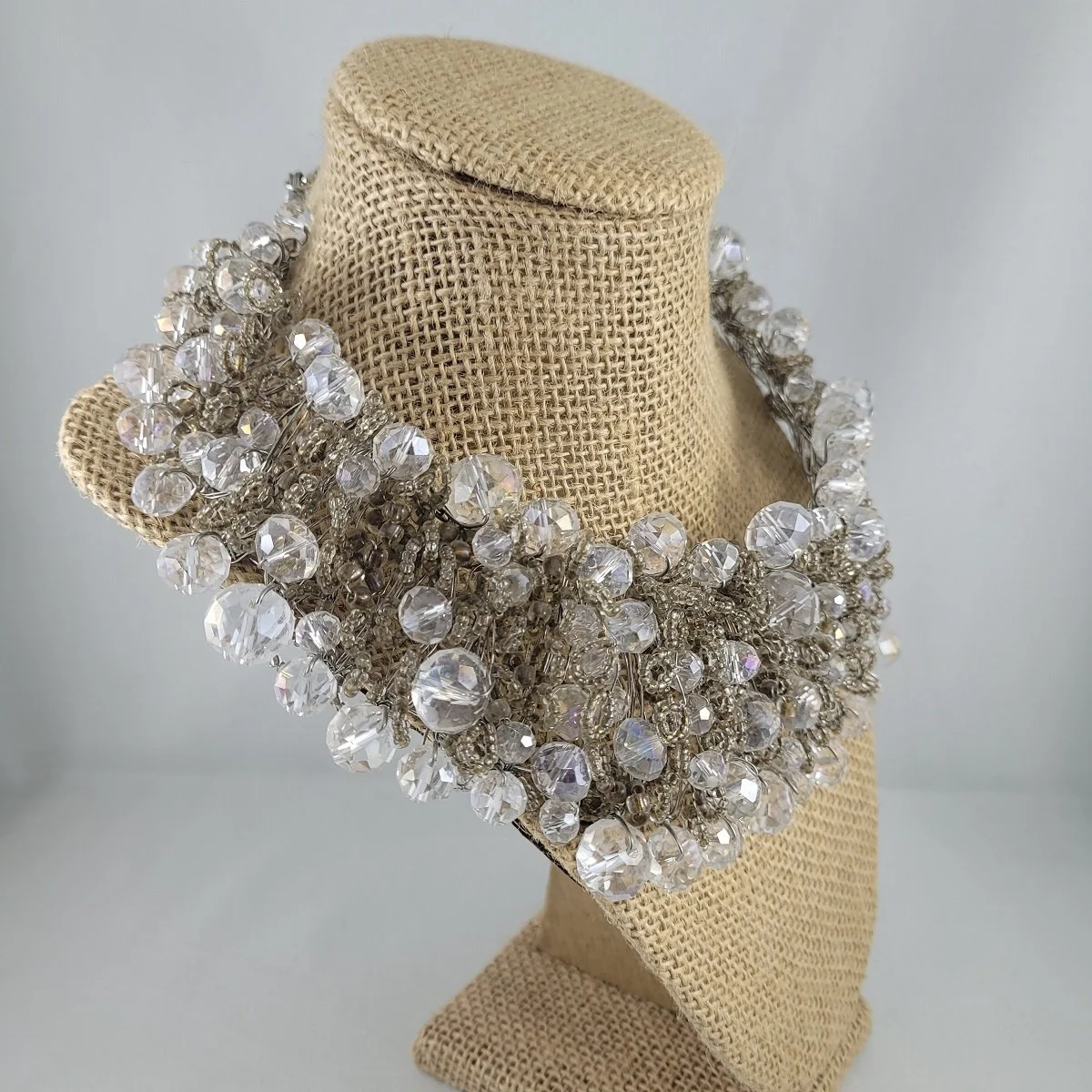 ALDO Wire Cluster Faceted Crystal Bead Statement Bib Choker Collar Necklace 2 (Copy)