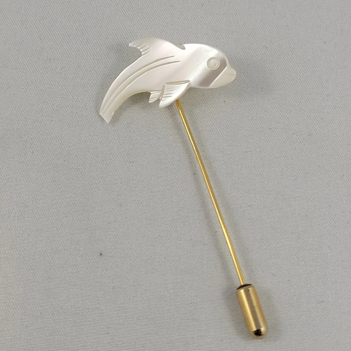 Carved Mother of Pearl Leaping Dolphin 2.75 Inch Gold Lapel Stick Pin