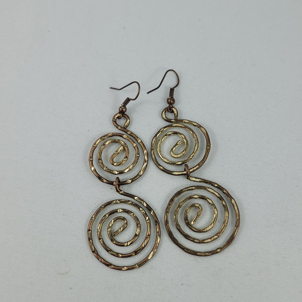 Hatched Double Spiral 3 Inch Drop Dangle Pierced Earrings.jpg