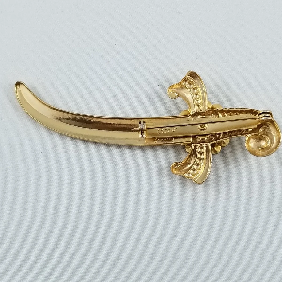 Coro 1940's Pegasus Double Signed Purple Rhinestone Scimitar Sword Gold Brooch -2.jpg