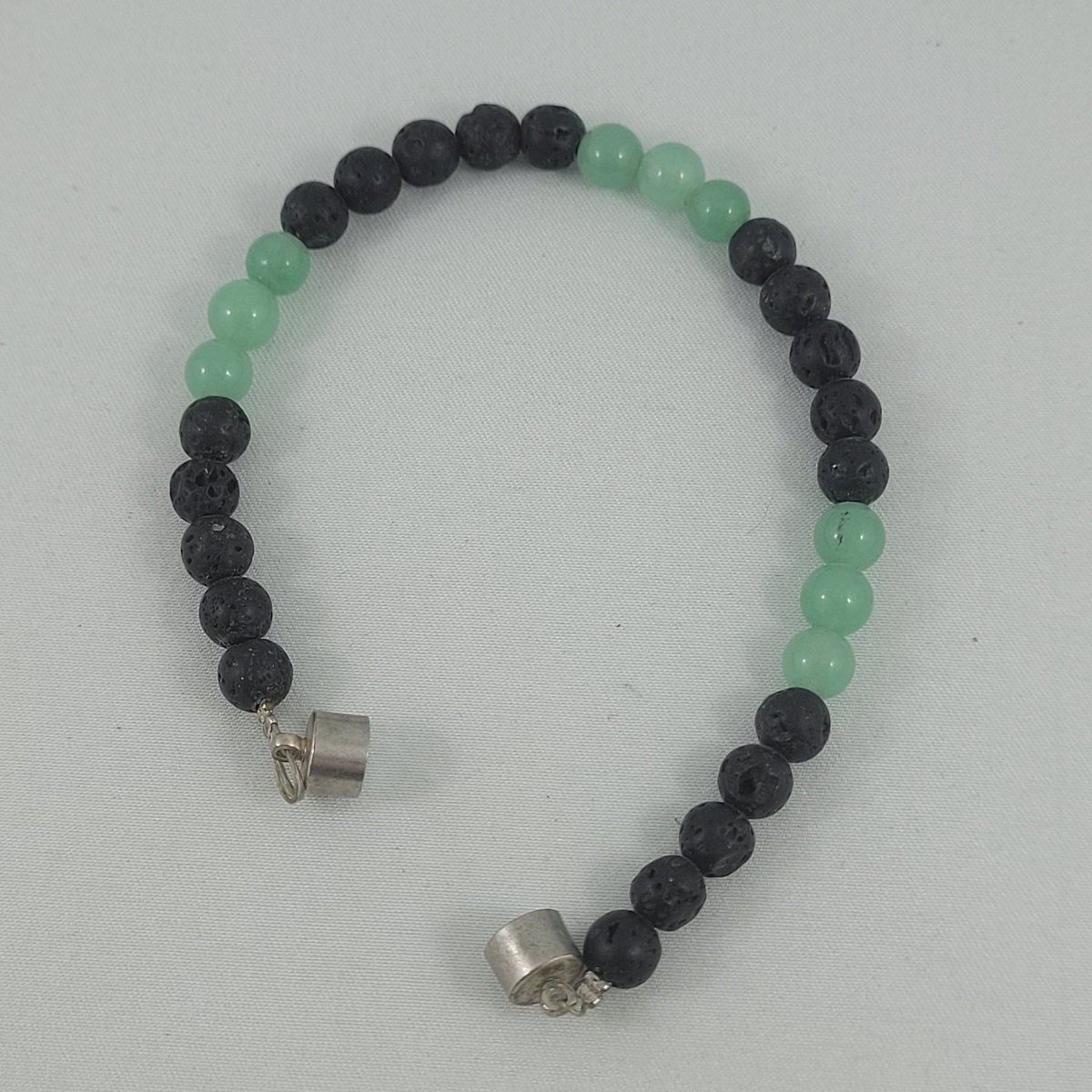 Lava Stone Green Aventurine Gemstone 6.5mm Bead 8 Inch Cable Bracelet w Magnetic Clasp Top View