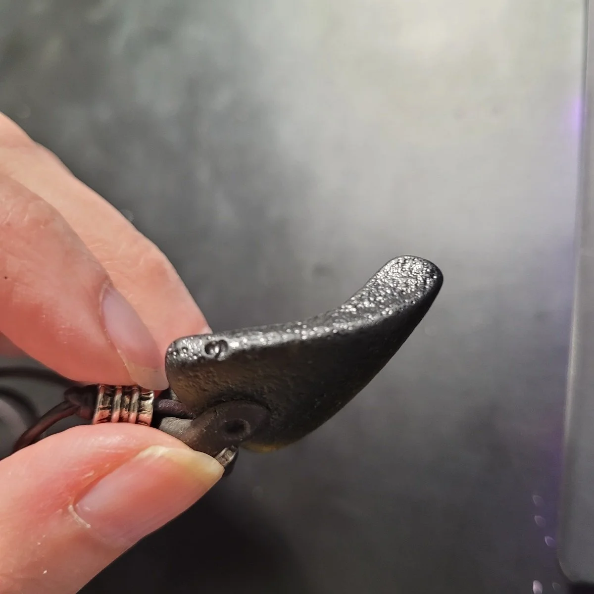 Rough Moldavite Tektite Irregular Shard Triangular Pendant Affixed Clay Bail Adjustable Cord Necklace -D.jpg