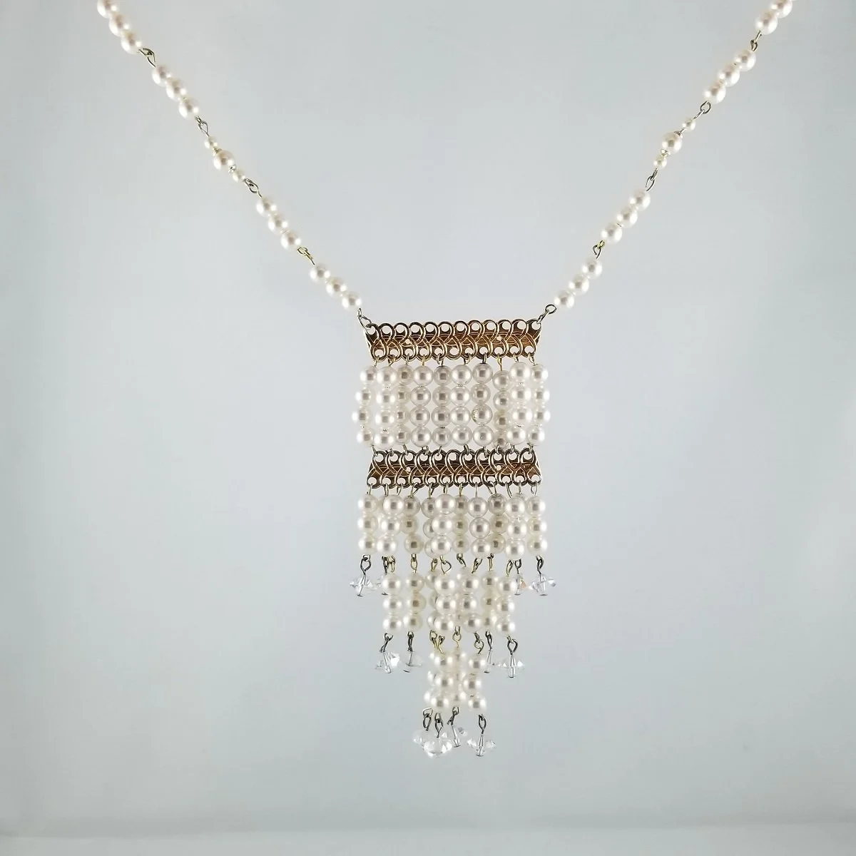Hollywood Regency Bib Festoon Swarovski AB Pearl Waterfall Necklace -4.jpg