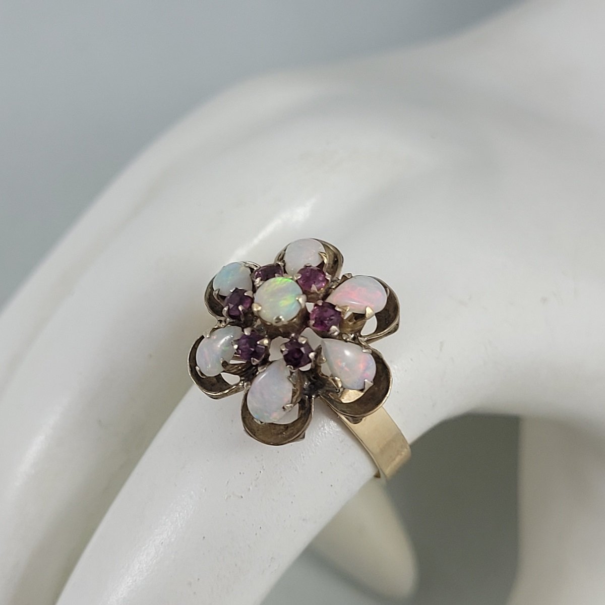 Thai Princess Harem Solid 10K Gold Australian Fire Opal & Ruby Ring Size 7 -17.jpg