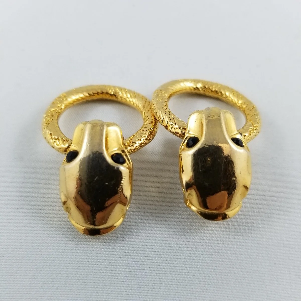 Panther Leopard Head 1980's Couture Door Knocker Gold Rhinestone Eye Clip-on Earrings -2.jpg