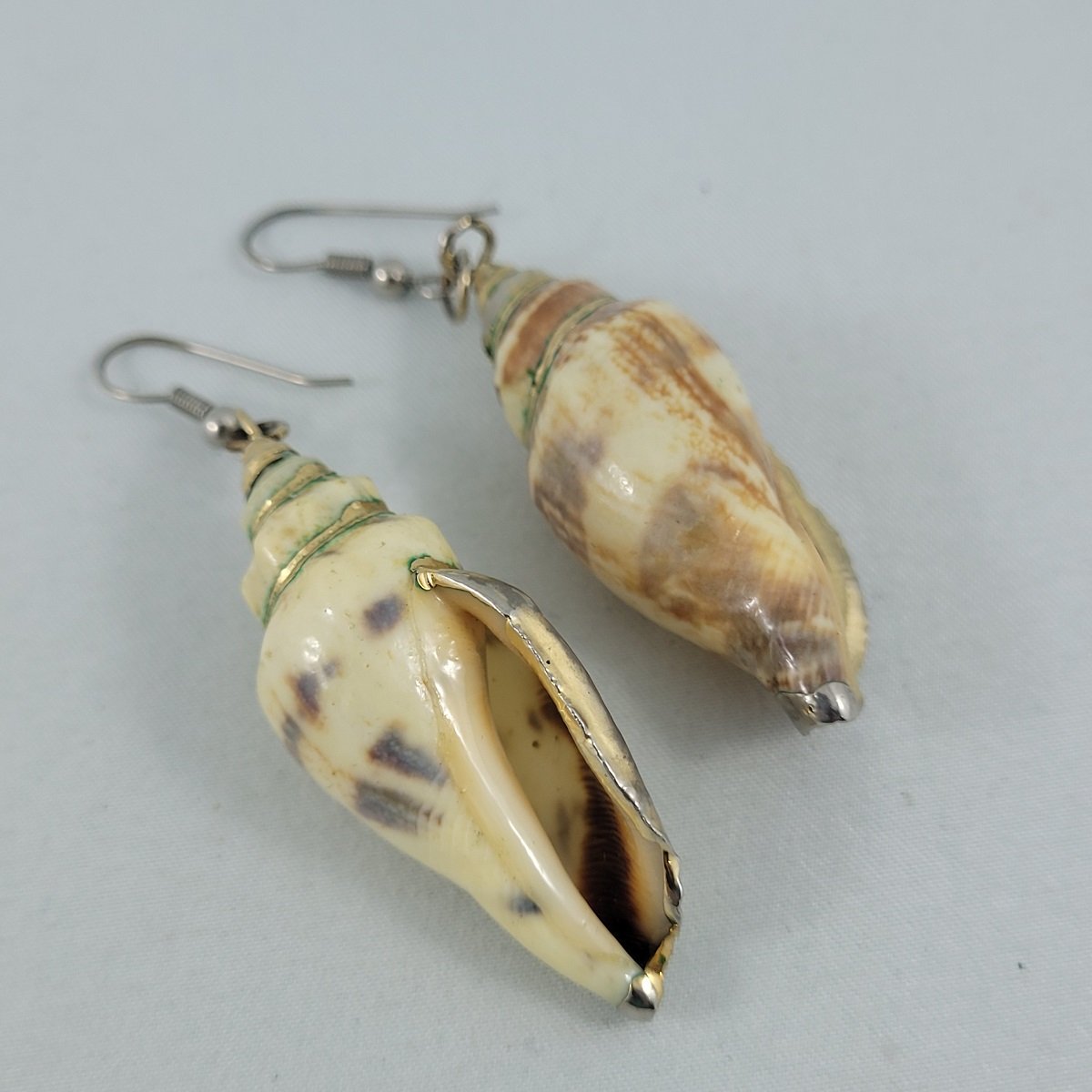 Conch Shell Seashell Gold Trim 2.75 Inch Drop Pierced Earrings Backside
