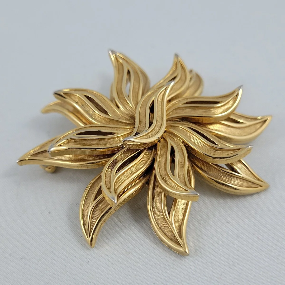 D'Orlan Brushed 22K Gold Flower Perforated Petal Triple Layer 3D Brooch 1196 -2.jpg (Copy)