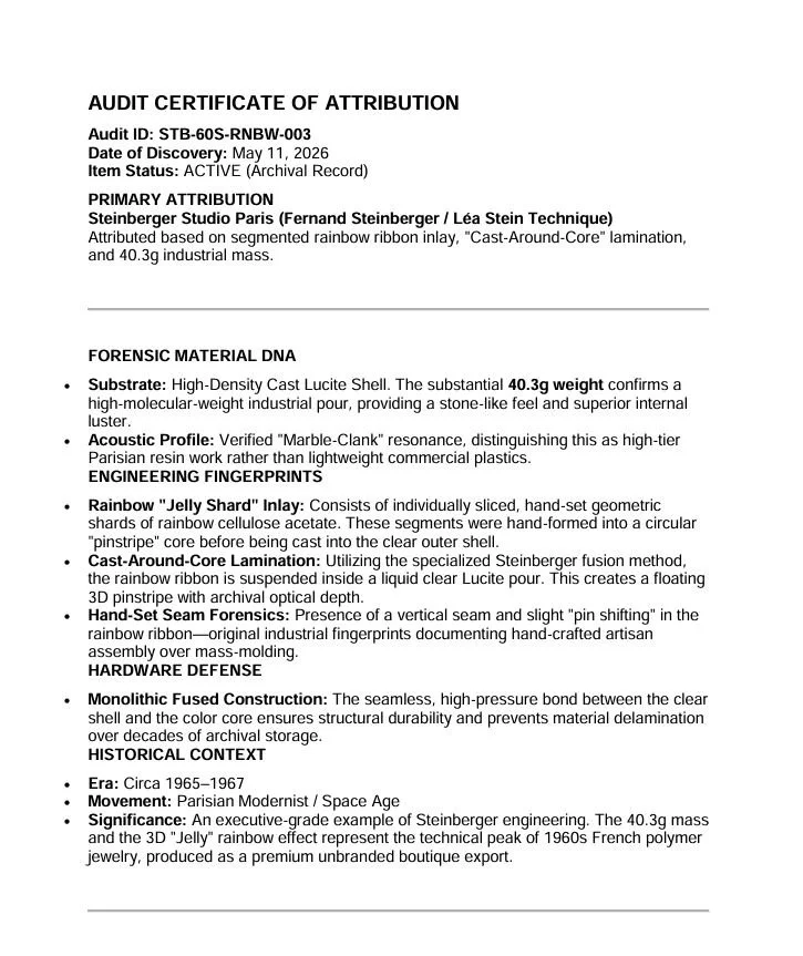 J532 -Steinberger Studio Attributed RAINBOW BANGLE BRACELET - lAUDIT CERTIFICATE OF ATTRIBUTION.JPG