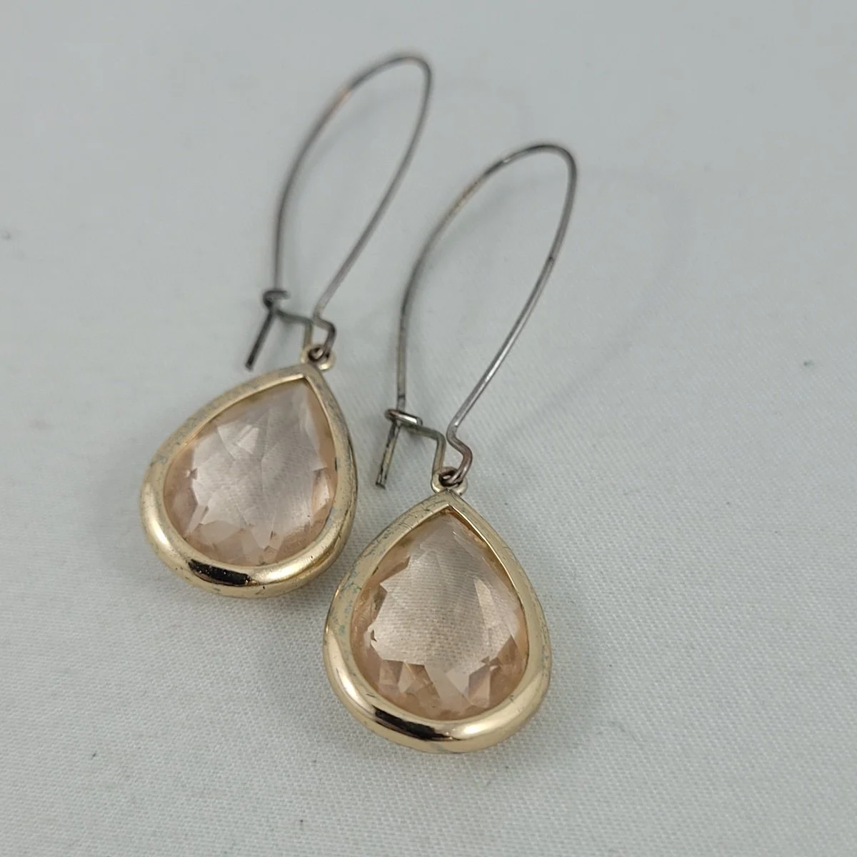 Plated Copper Gold Framed Prong Set Faceted 9ct Pear Cut Morganite Gemstone Drop Kidney Ear Wire Pierced Earrings 2