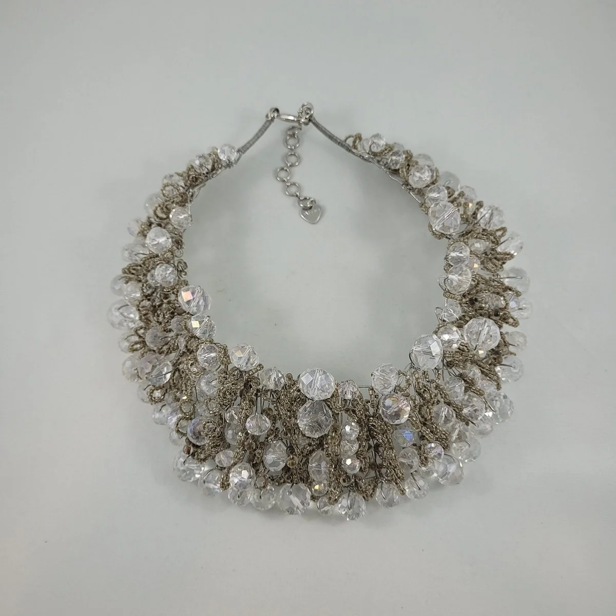 ALDO Wire Cluster Faceted Crystal Bead Statement Bib Choker Collar Necklace 3 (Copy)
