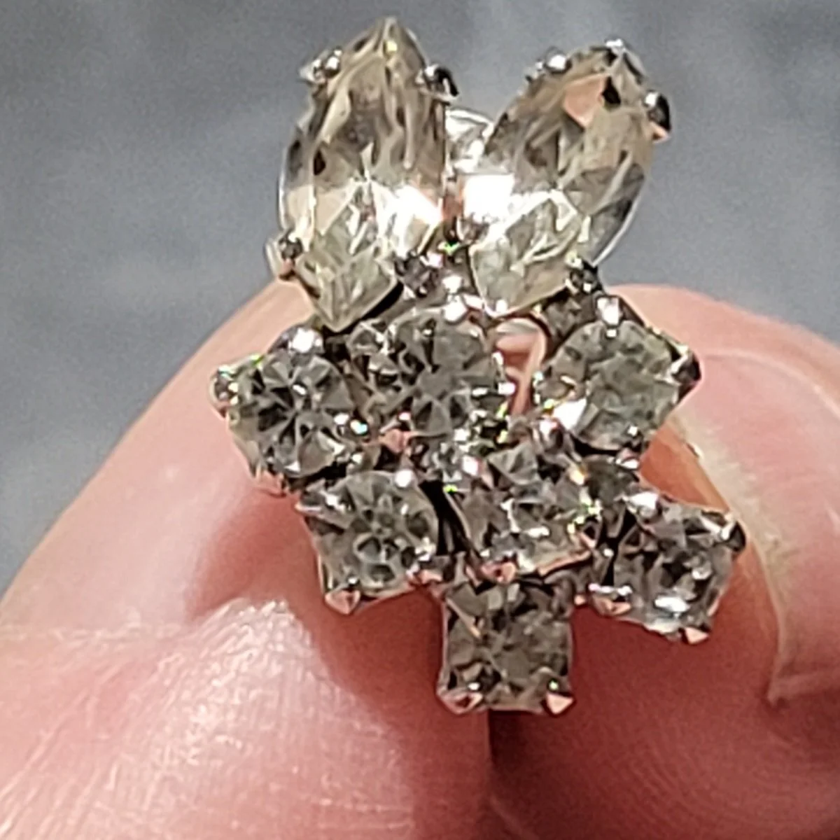 Sherman Clear Crystal Rhinestone Marquise Chaton Rhodium Plated Clip-on Earrings -B.jpg