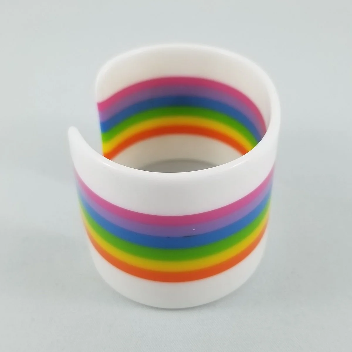 Space Age 1960's Petite High-Gauge Rainbow Matte Laminated Lucite Cuff Bracelet -2.jpg