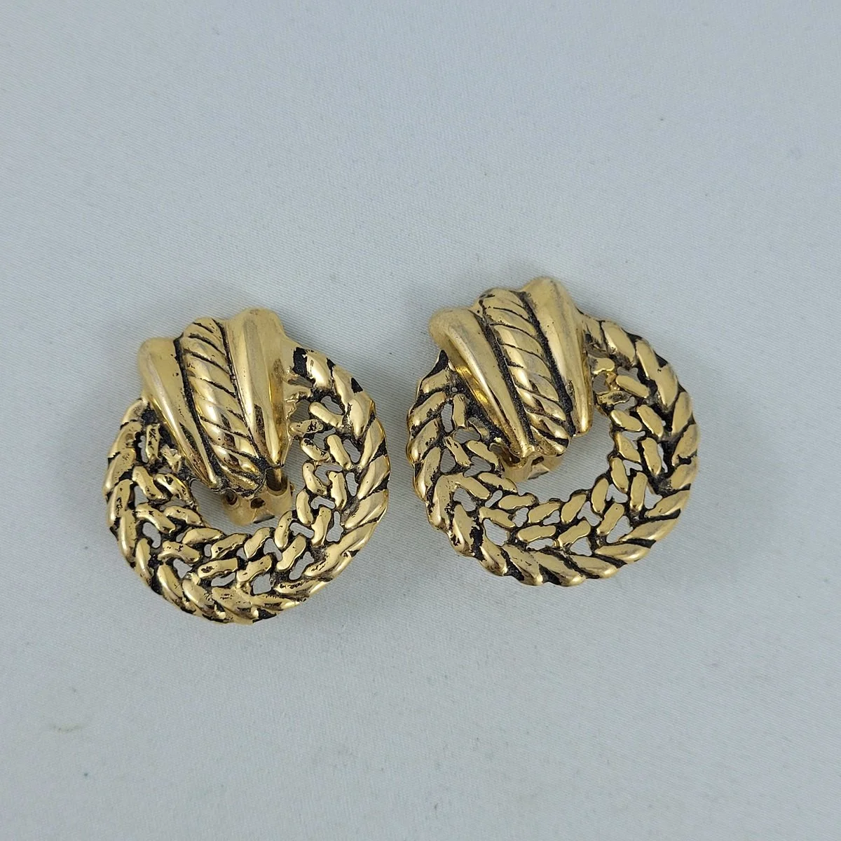 Gold Plated Metal Chain Link Wreath 1.5 Inch Clip Earrings.jpg
