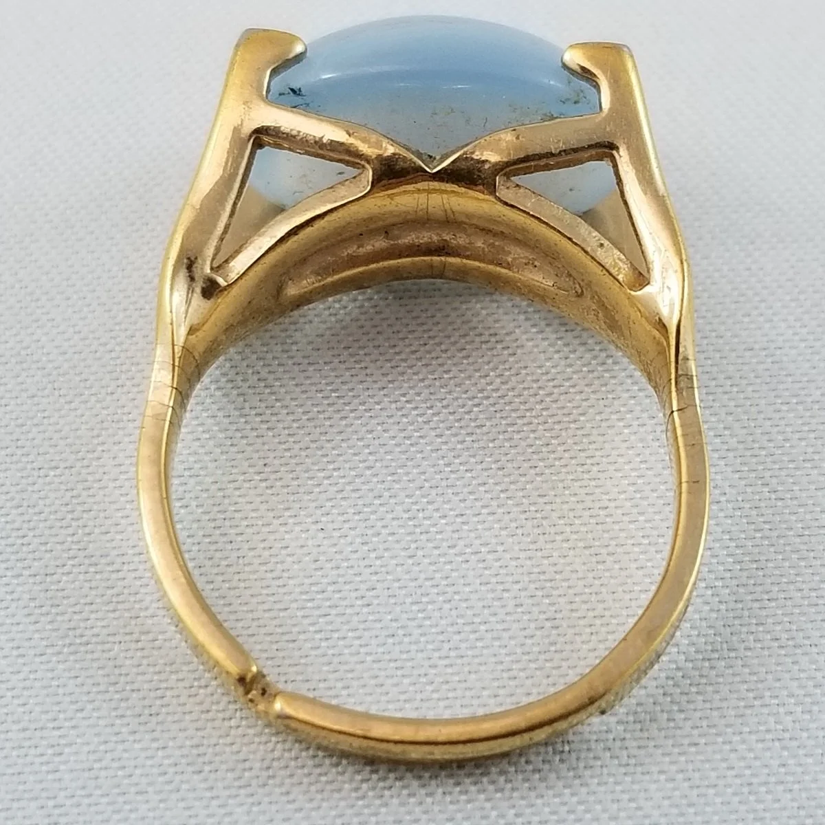 Sarah Coventry 1960’s “Beauty Glow” Blue Glass Moonstone Gold-Tone Ring Adjustable Size -2.jpg