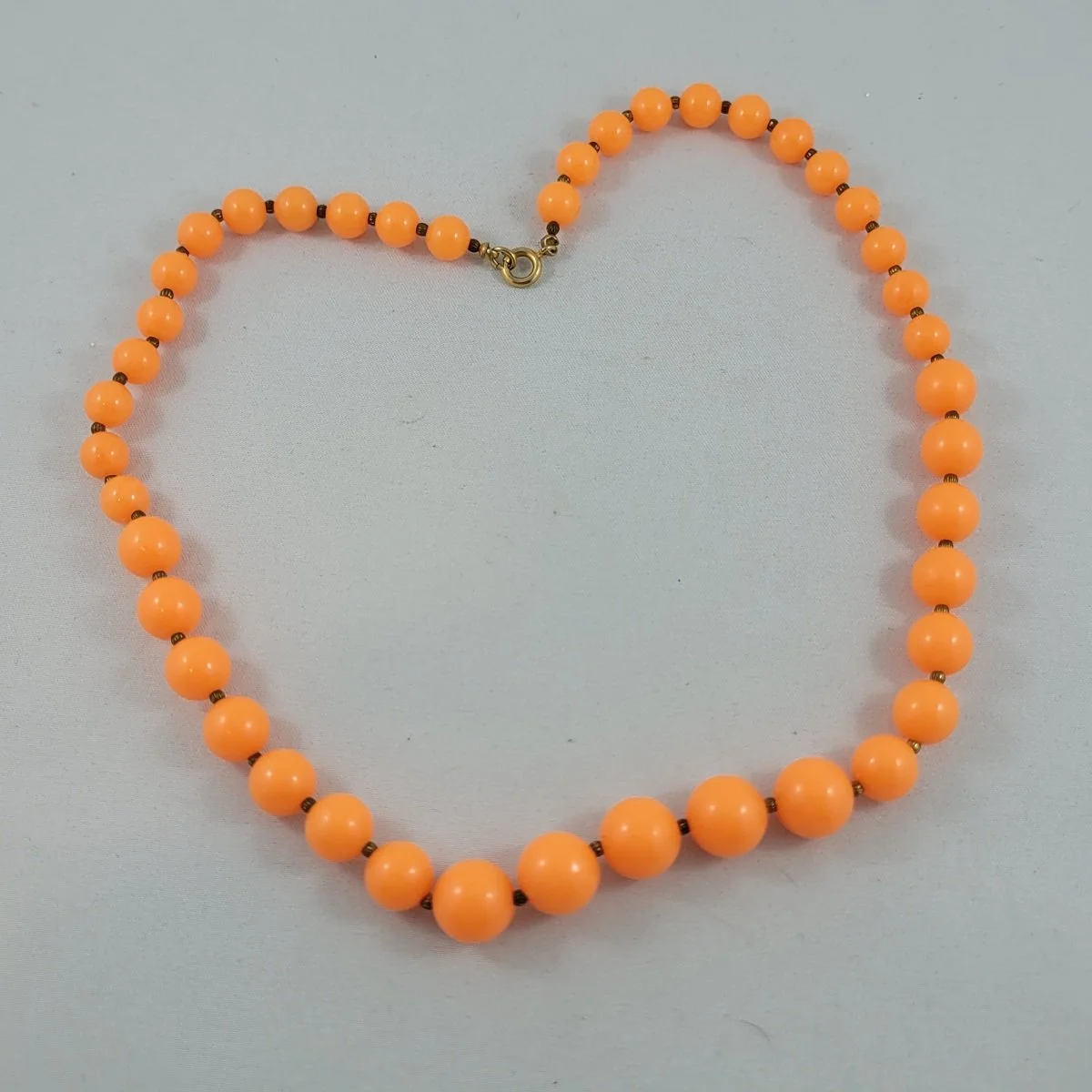 Tangerine Orange Lucite Acrylic Graduated Round Bead Corrugated Brass Spacer Princess Necklace -1.jpg