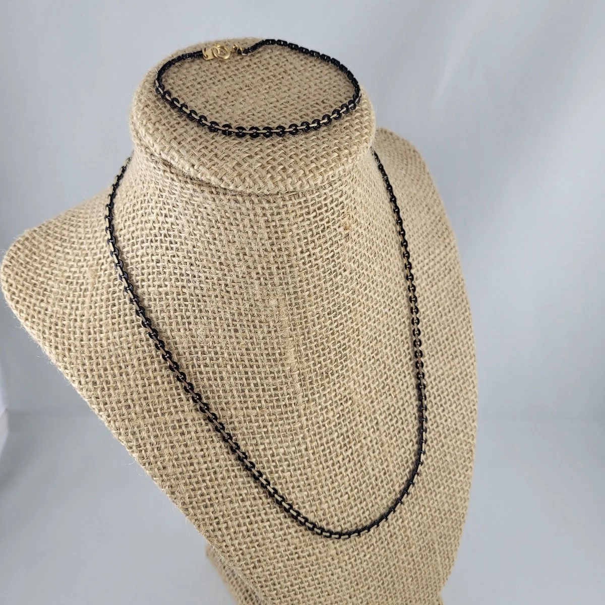 Art Deco Gold-tone Black Enamel 3mm Flat Linked Round Cable Chain Princess Necklace Matching Bracelet Set -3.jpg (Copy)