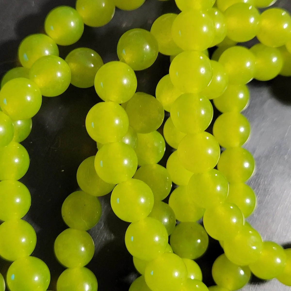Chartreuse Glowing Green Translucent Peridot Jade 127 Semi-Precious Genuine Gemstone 6.4mm Round Beads on Stretch Cord 30 Inches -1.jpg