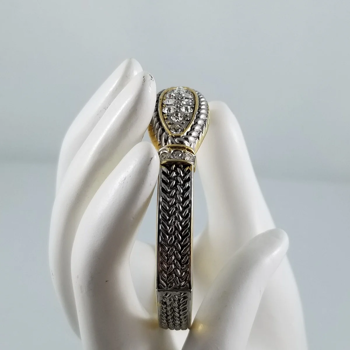 Art Deco Revival Braided Two-Tone Rhinestone Clamper Bangle Bracelet -7.jpg