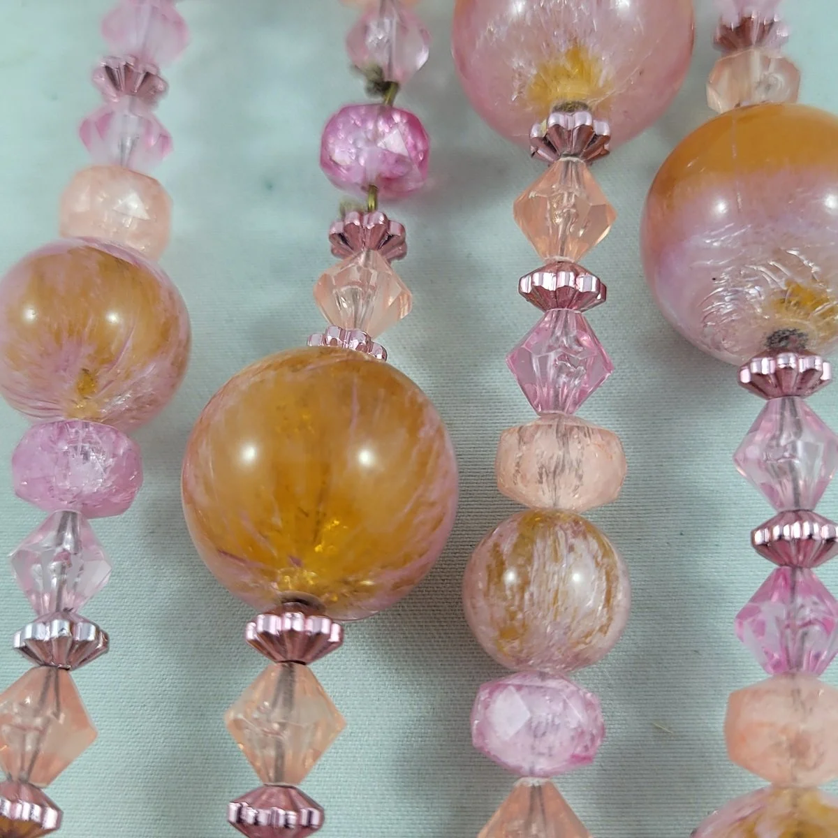 Louis Rousselet Attributed 1960's Marbled Pink Tangerine Swirl 'Art Glass' Resin 41 Inch Rope Necklace -3.jpg