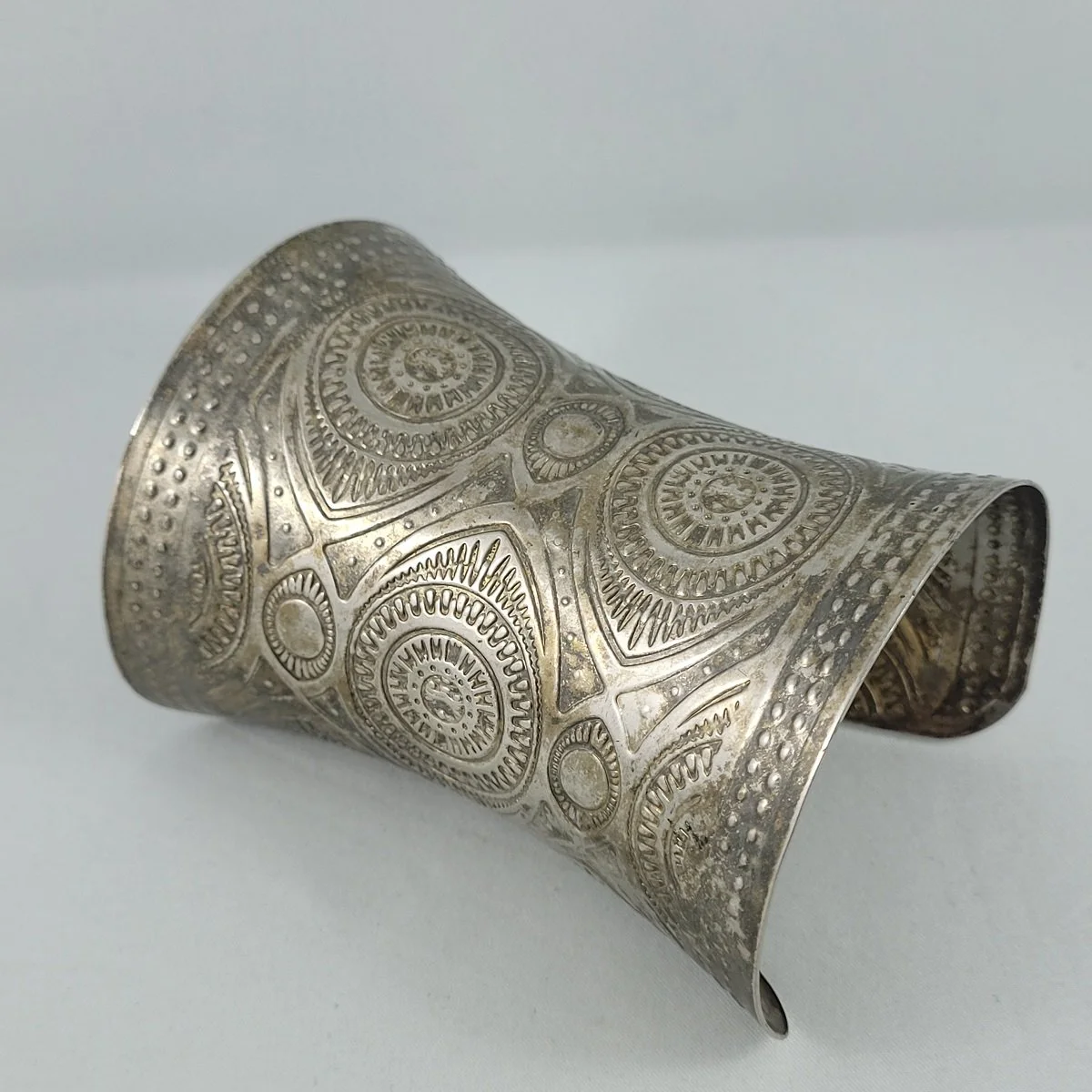 Egyptian Revival Berber Cleopatra Wide Flared Embossed Pliable Cuff Bracelet -2.jpg