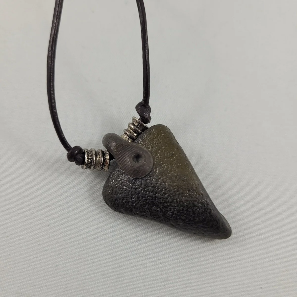 Rough Moldavite Tektite Irregular Shard Triangular Pendant Affixed Clay Bail Adjustable Cord Necklace -8.jpg