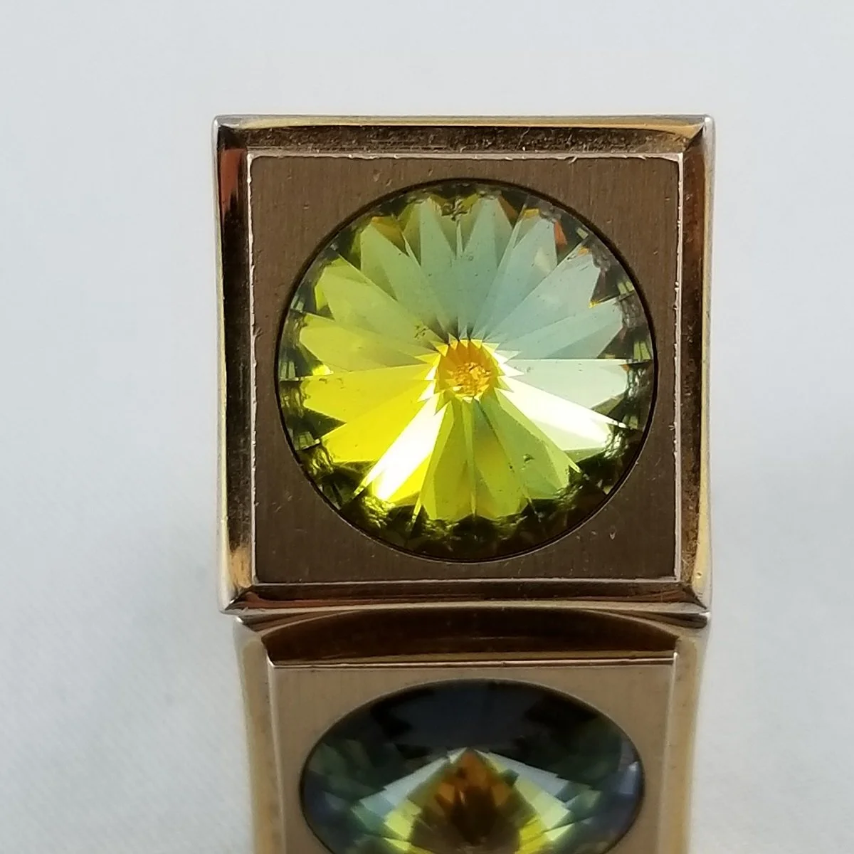 Modernist Olivine Watermelon Rivoli Austrian Crystal Square Cufflinks -9.jpg