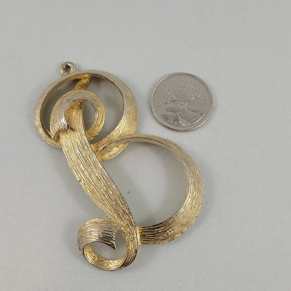 Large Scroll Cursive Script Initial Letter B Brushed Gold-tone 3 Inch Pendant -2.jpg