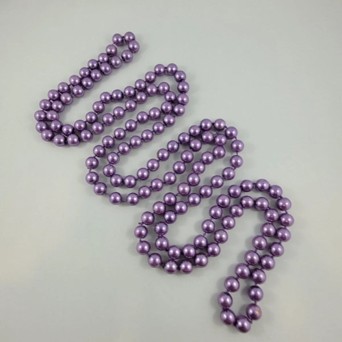 1980's Runway Coated Hefty Glass Metallic Concord Purple 9mm Pearl Bead Hand Knotted 61 Inch Super Sautoir Rope Necklace -3.jpg