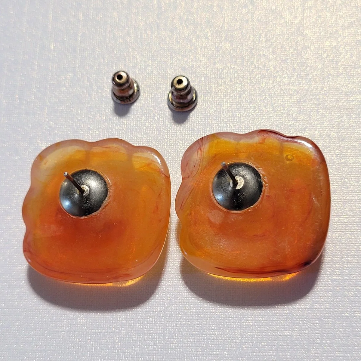 G Convert SA Oyonnax French Translucent Honey Amber Swirl Cushion Ribbon Rhodoid Pierced Earrings -6.jpg (Copy)