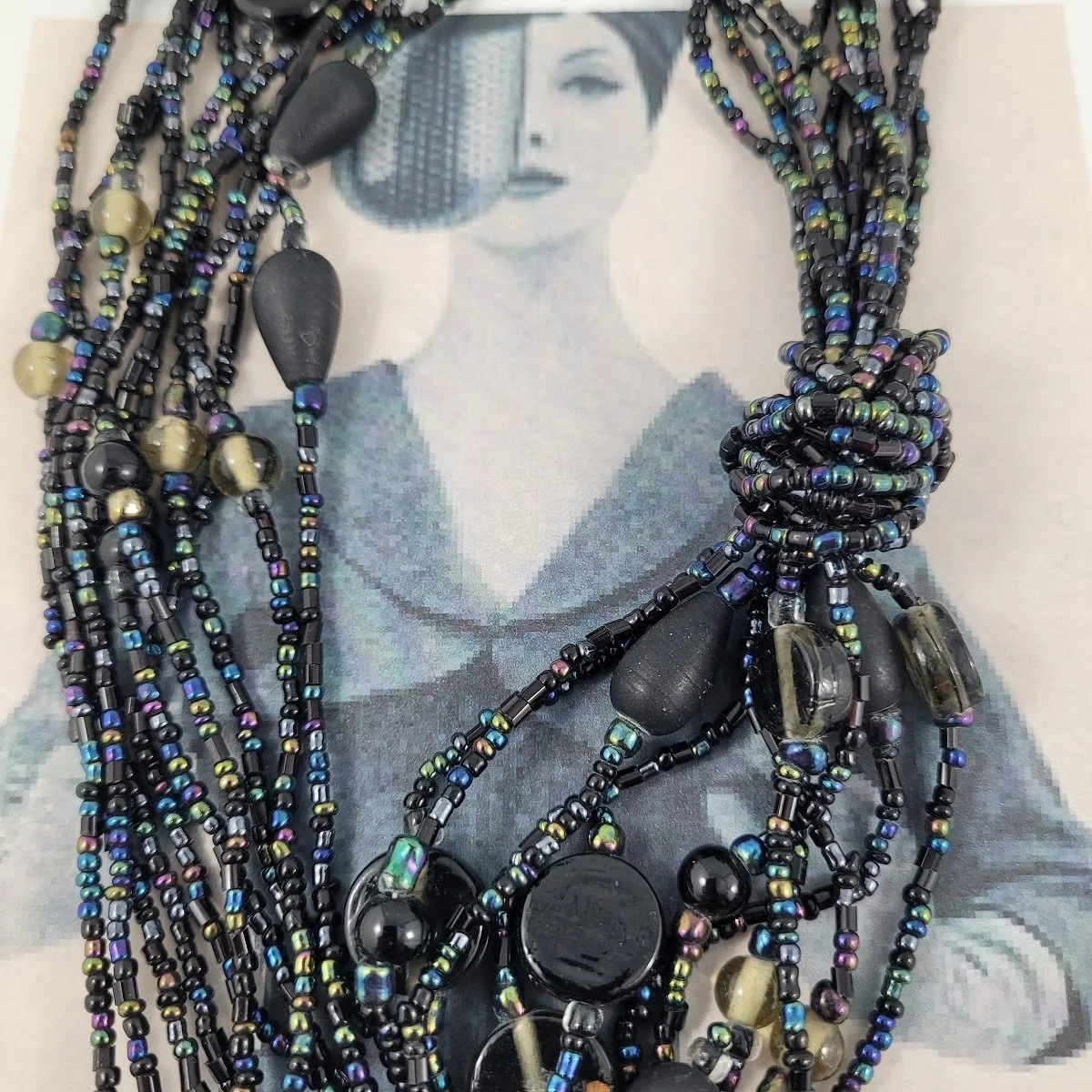 Blue Purple Peacock Seed Bead Round Glass Stone Drops Knotted Multi-Strand Flapper Sautoir Necklace -5.jpg (Copy)