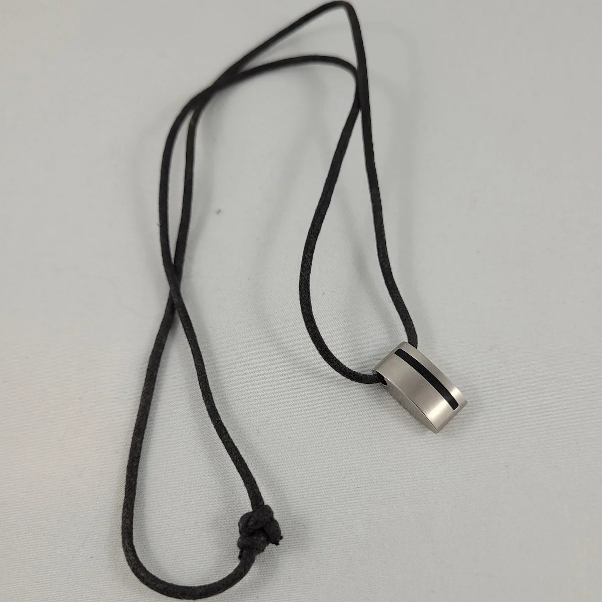 Minimalist Modernist Black Stripe Silver Bead Drop Pendant 21 Inch Corded Necklace