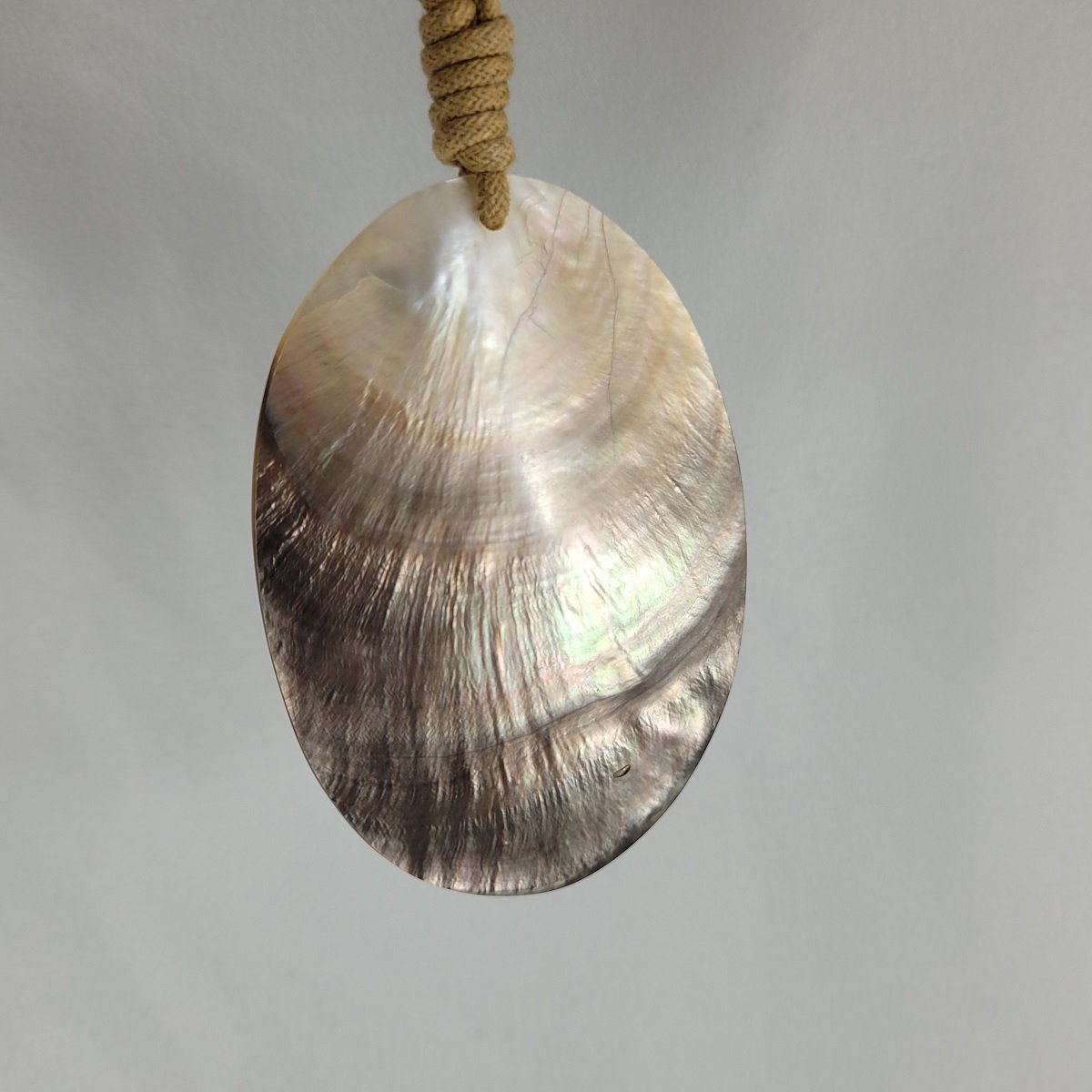 Boho Tahitian Black Lip Mother of Pearl 3.25 Inch Elongated Oval Shell Pendant Tan Corded Adjustable Necklace -1.jpg