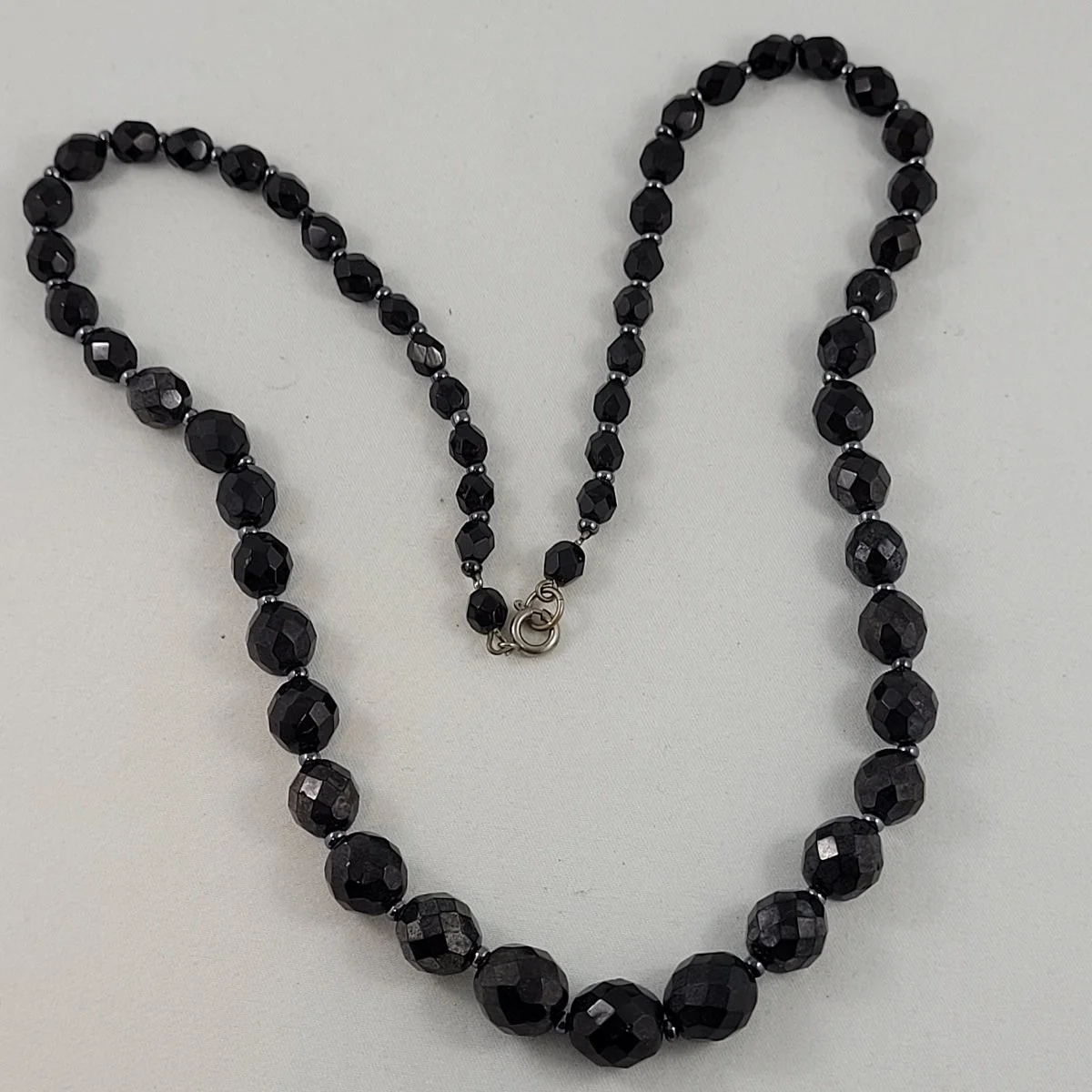 French Jet Black Glass Victorian Mourning Faceted Bead Graduated Matinee Necklace.jpg