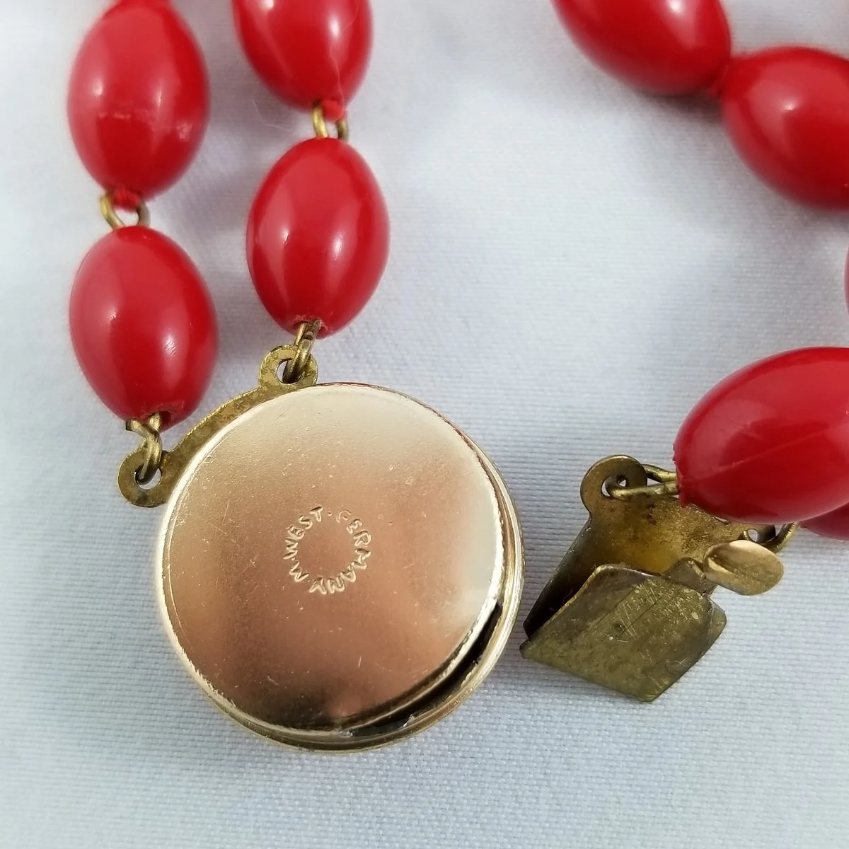 West Germany Mid-Century 1960's Crimson Graduated Hand-Knotted Double-Strand Beaded Necklace -3.jpg
